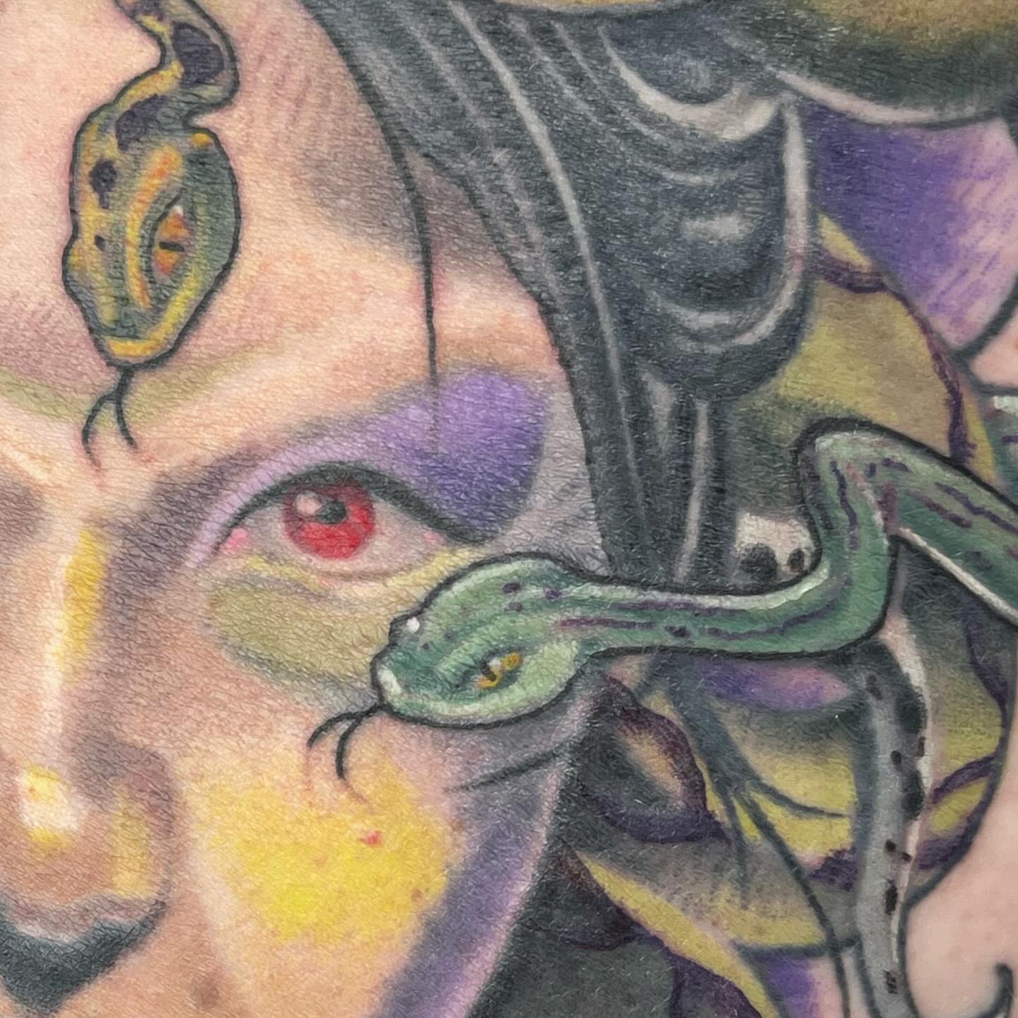 Snake and woman neo-traditional tattoo on the head by scottyjstattoos