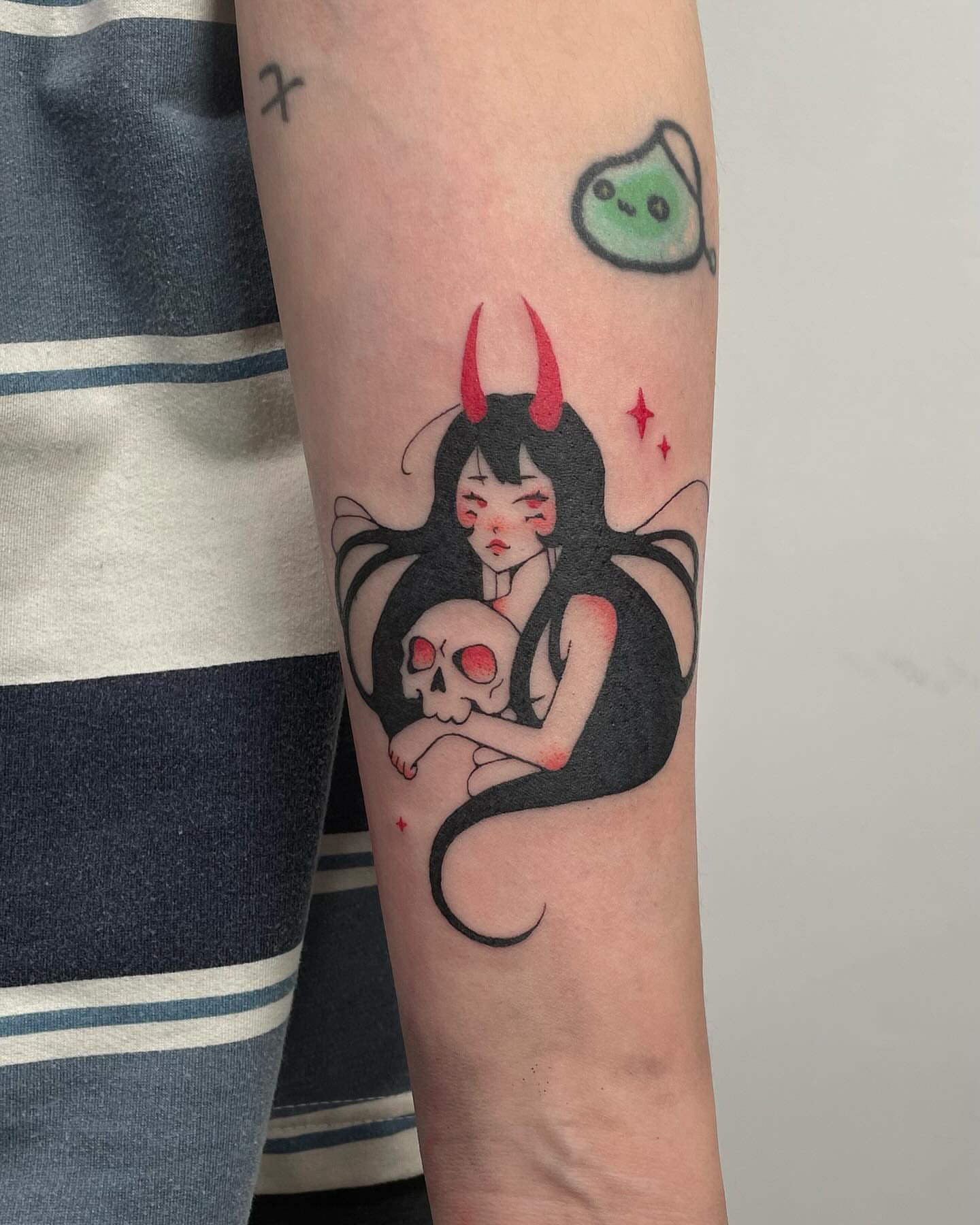 Tattoo by @gloomtimes — anime, dotwork