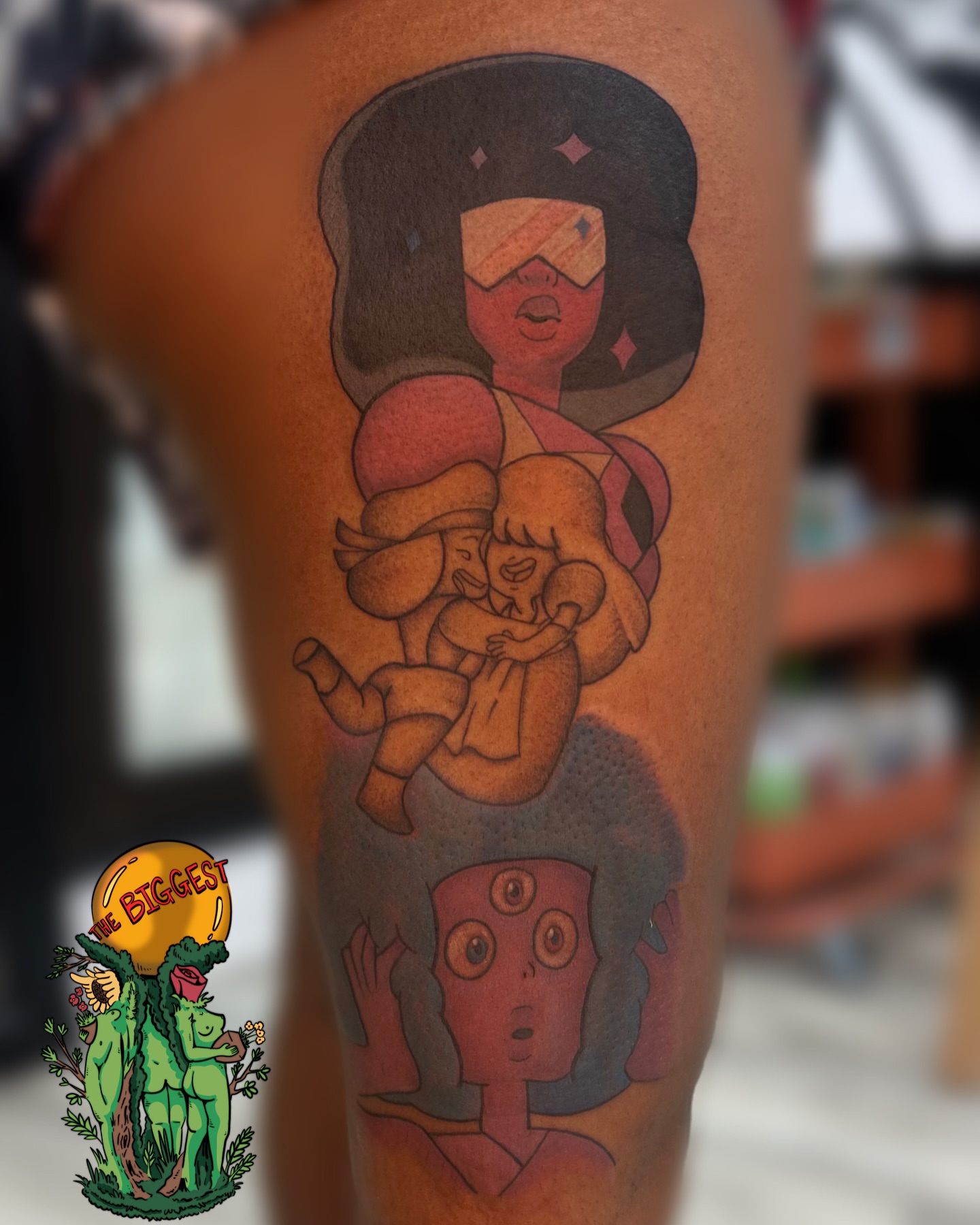 Mother and child dotwork tattoo on the forearm by Marques Neal