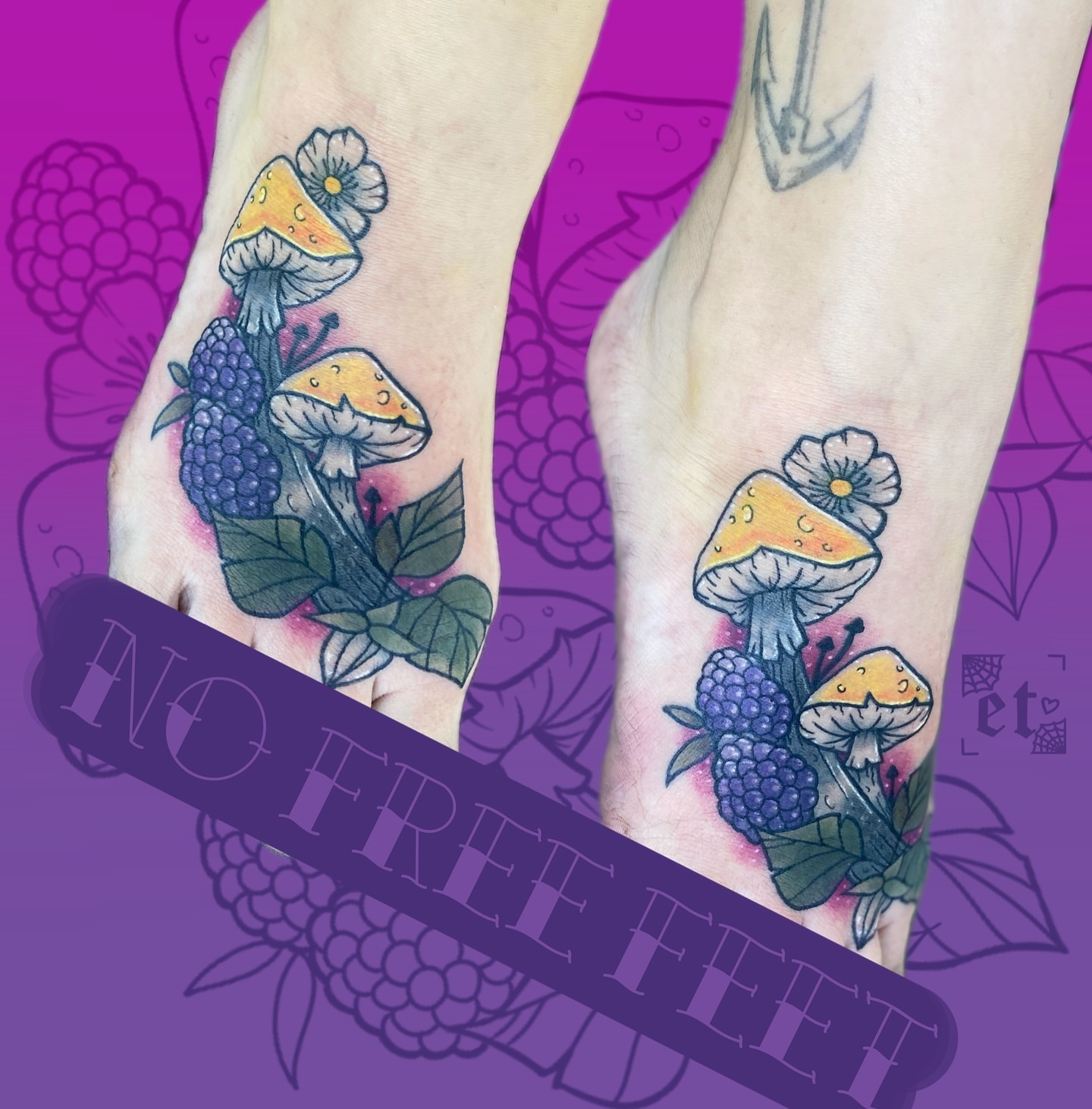 Mushroom cluster dotwork tattoo on the foot by Elliot Jaye Valentine