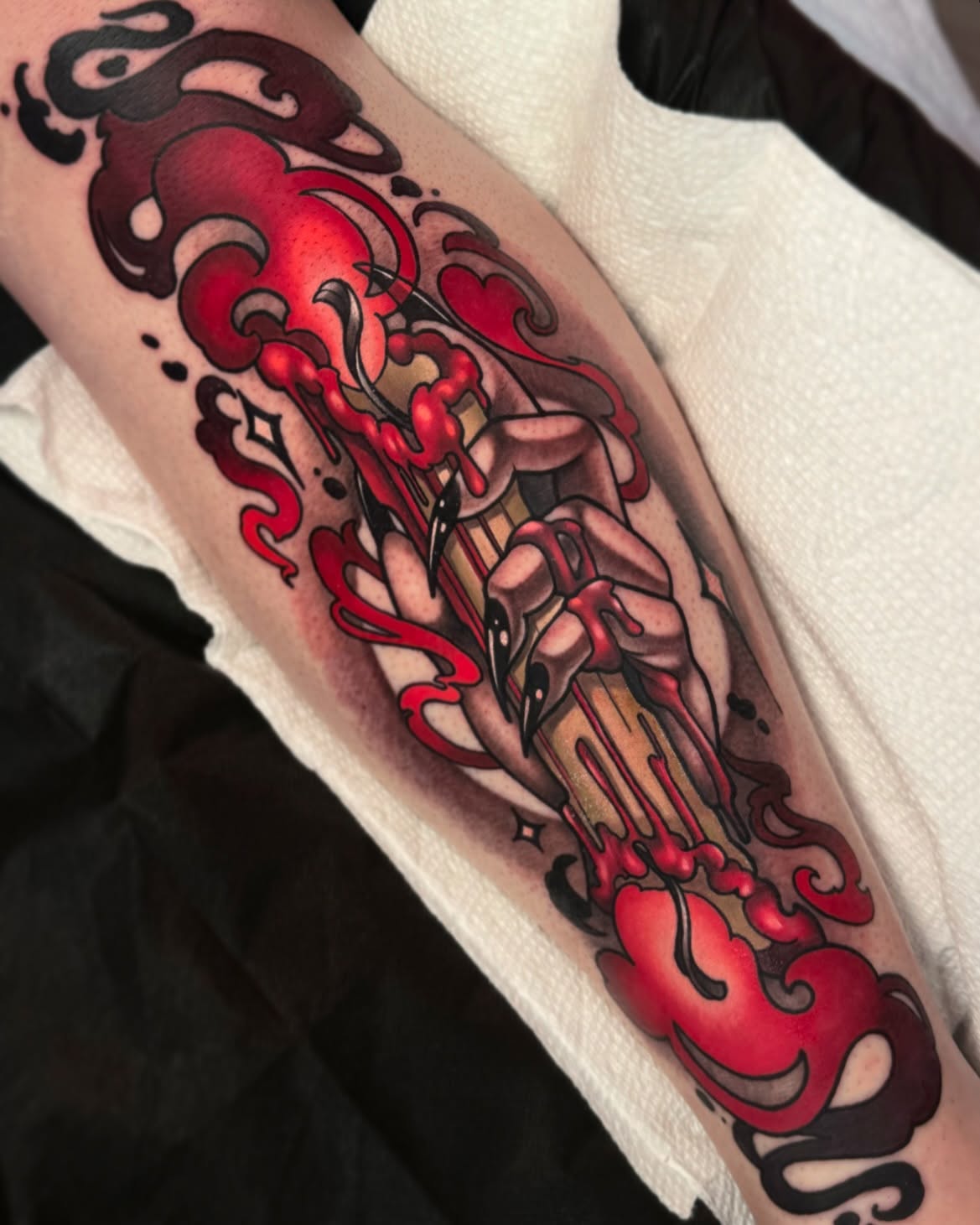 Sword and blood American traditional tattoo on the forearm by ✣ ᴛɪᴀʀᴀ ɢᴏʀᴅᴏɴ ✣ video games