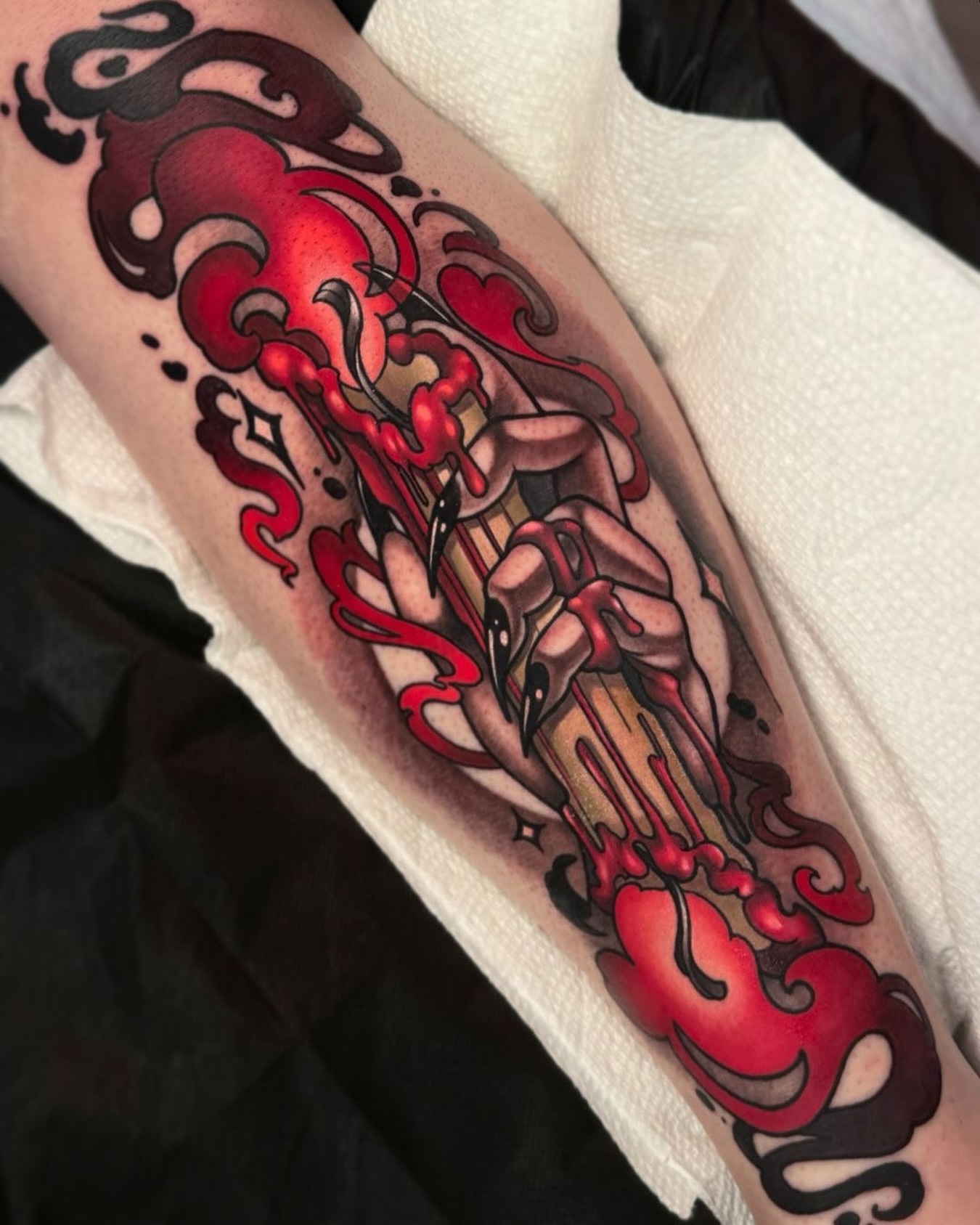 Sword and blood American traditional tattoo on the forearm by ✣ ᴛɪᴀʀᴀ ɢᴏʀᴅᴏɴ ✣ video games