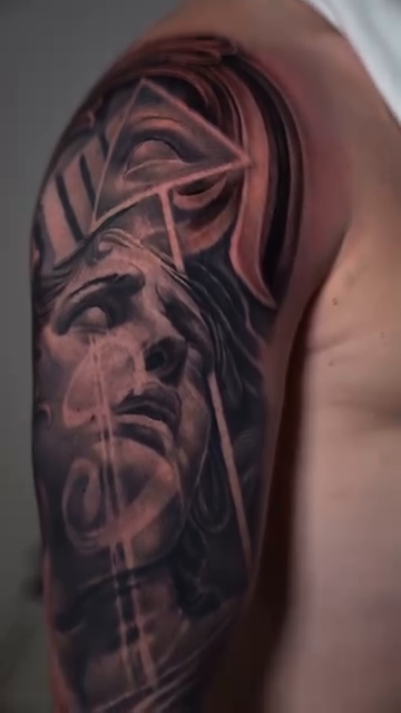 Statue head with geometric overlay realism tattoo by ๐๐๐