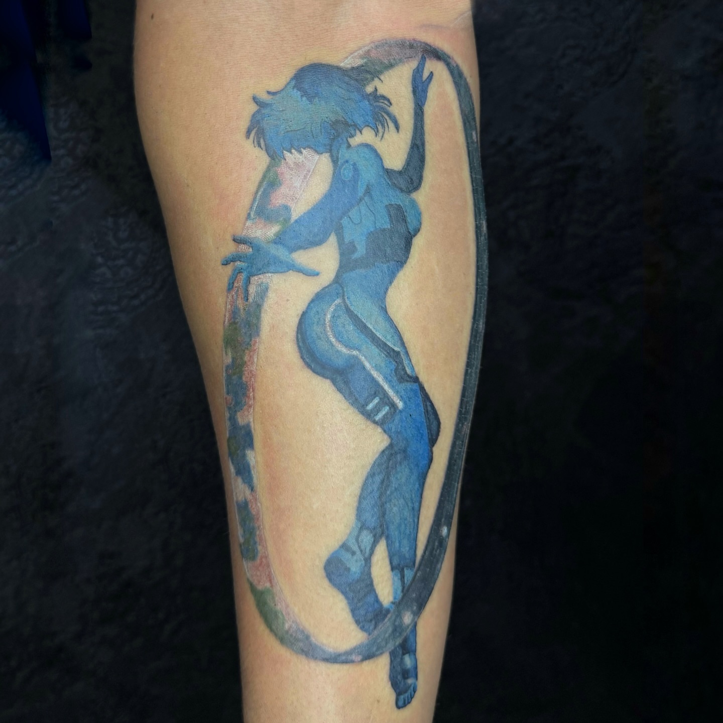 Anime character anime tattoo on the forearm by @inkedbybanti