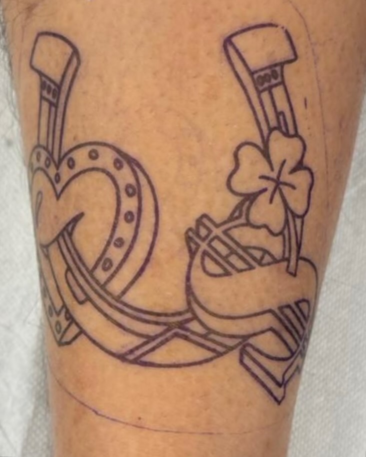 Horseshoe and shamrock American traditional tattoo on the forearm by Stefany🩸