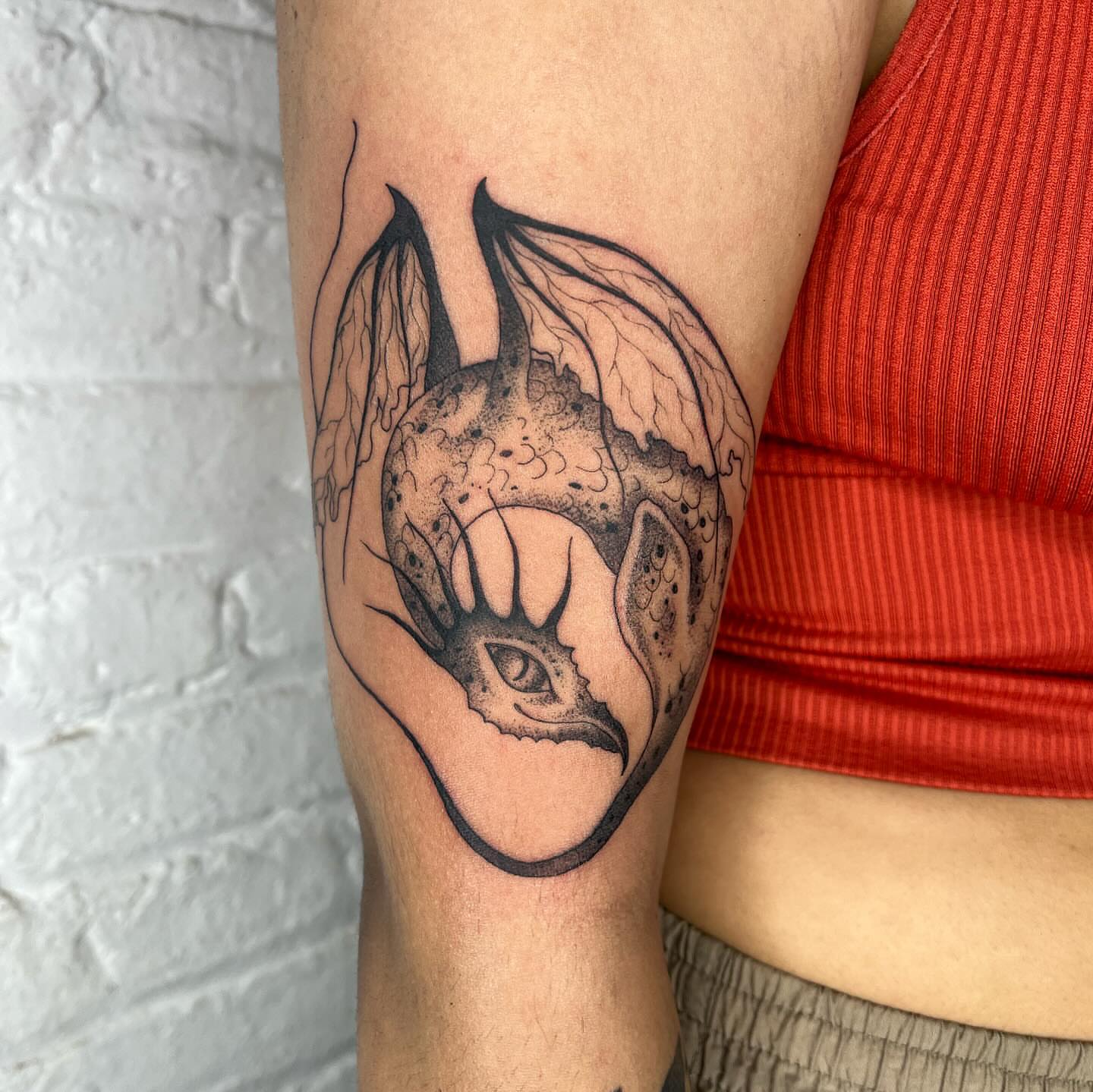 Bird dotwork tattoo on the forearm by 𝔇𝔢𝔰𝔦