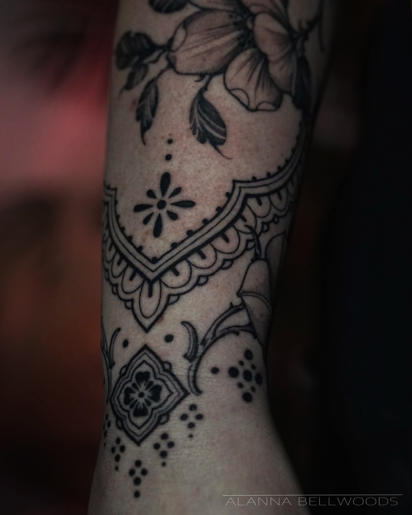 Tattoo by @alannabellwoods — black_and_grey, ornamental