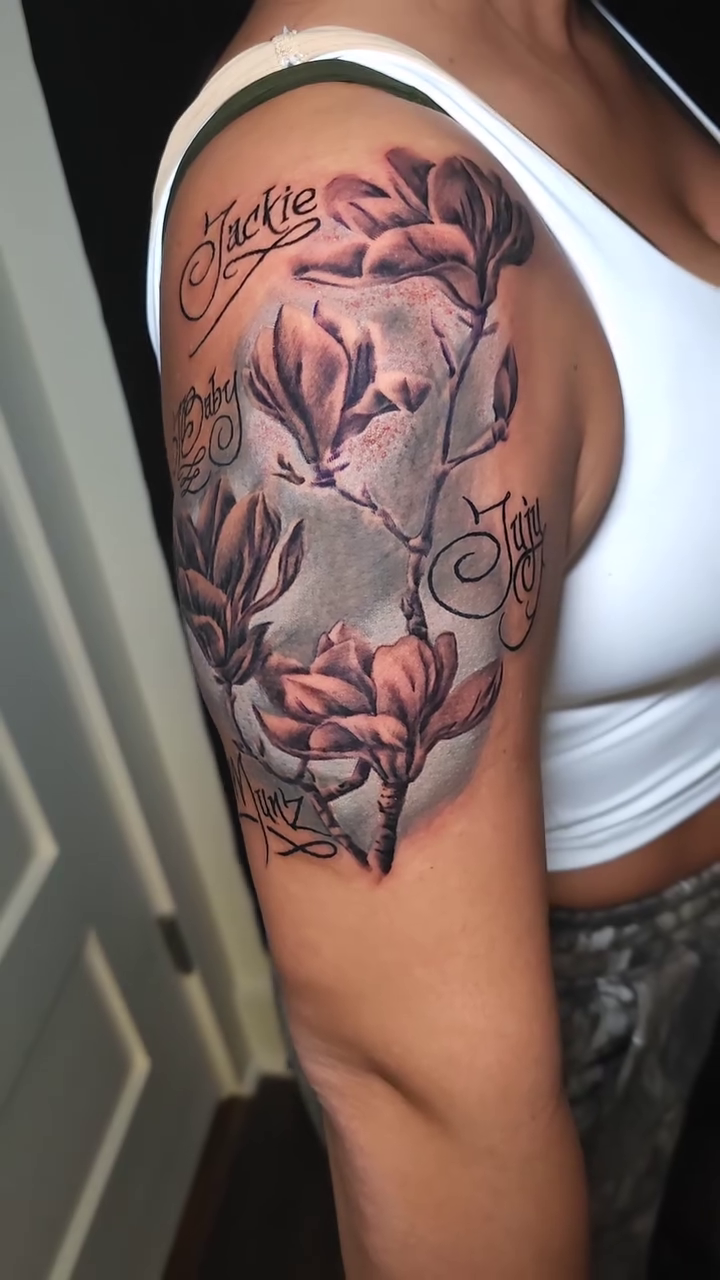 Tattoo by @johnniericotattoos — lettering_script, realism
