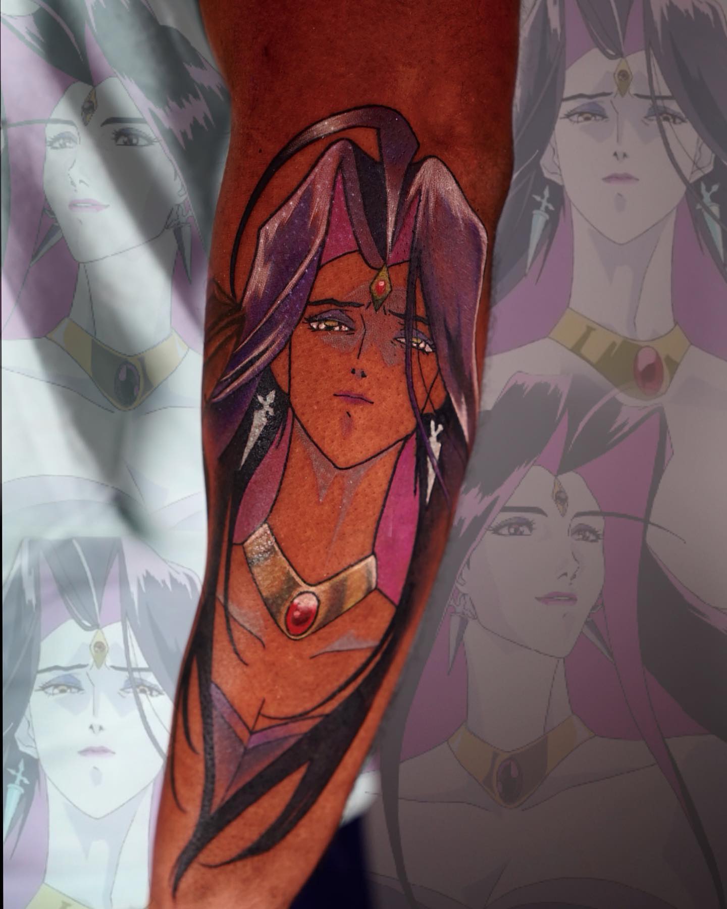 Anime character anime tattoo on the forearm by Wendy Ruiz