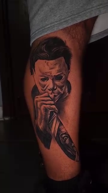 Michael Myers with knife realism tattoo by Danny Aceves ✨ San Diego tattoo artist