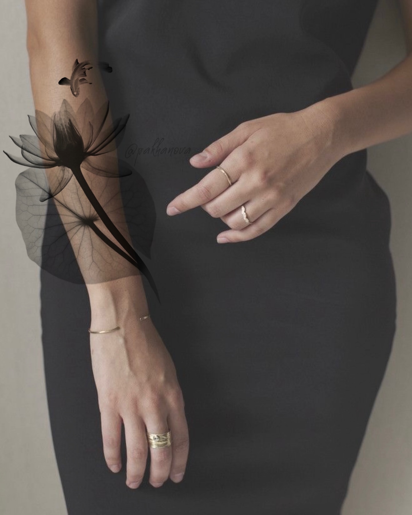 Lotus flower black and grey tattoo on the forearm by Anastasiia Pakhanova ♥ tattoo artist