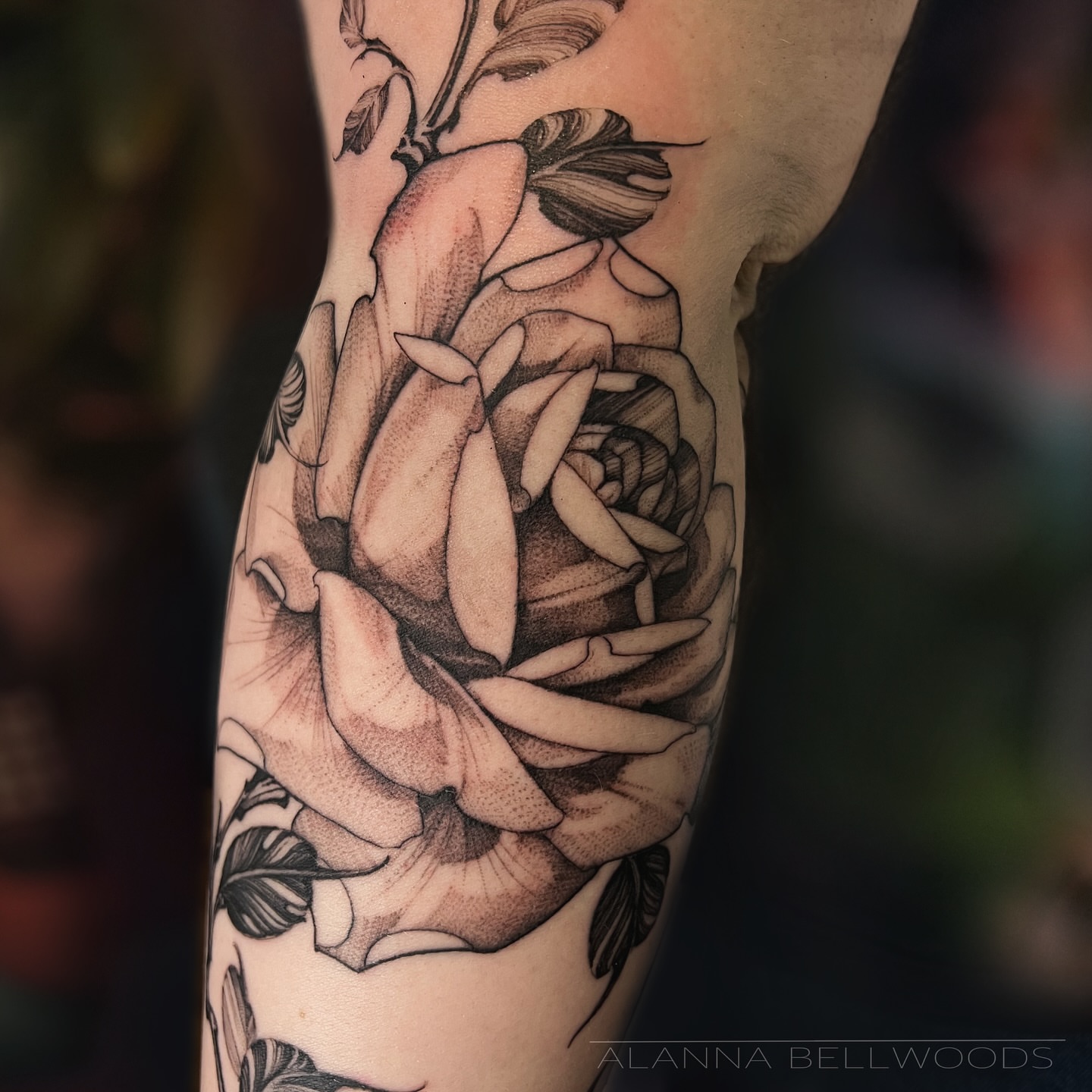 Tattoo by @alannabellwoods — black_and_grey