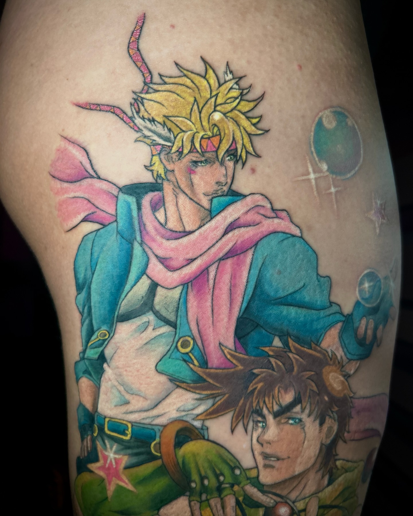 Anime characters anime tattoo on the thigh by Bradi