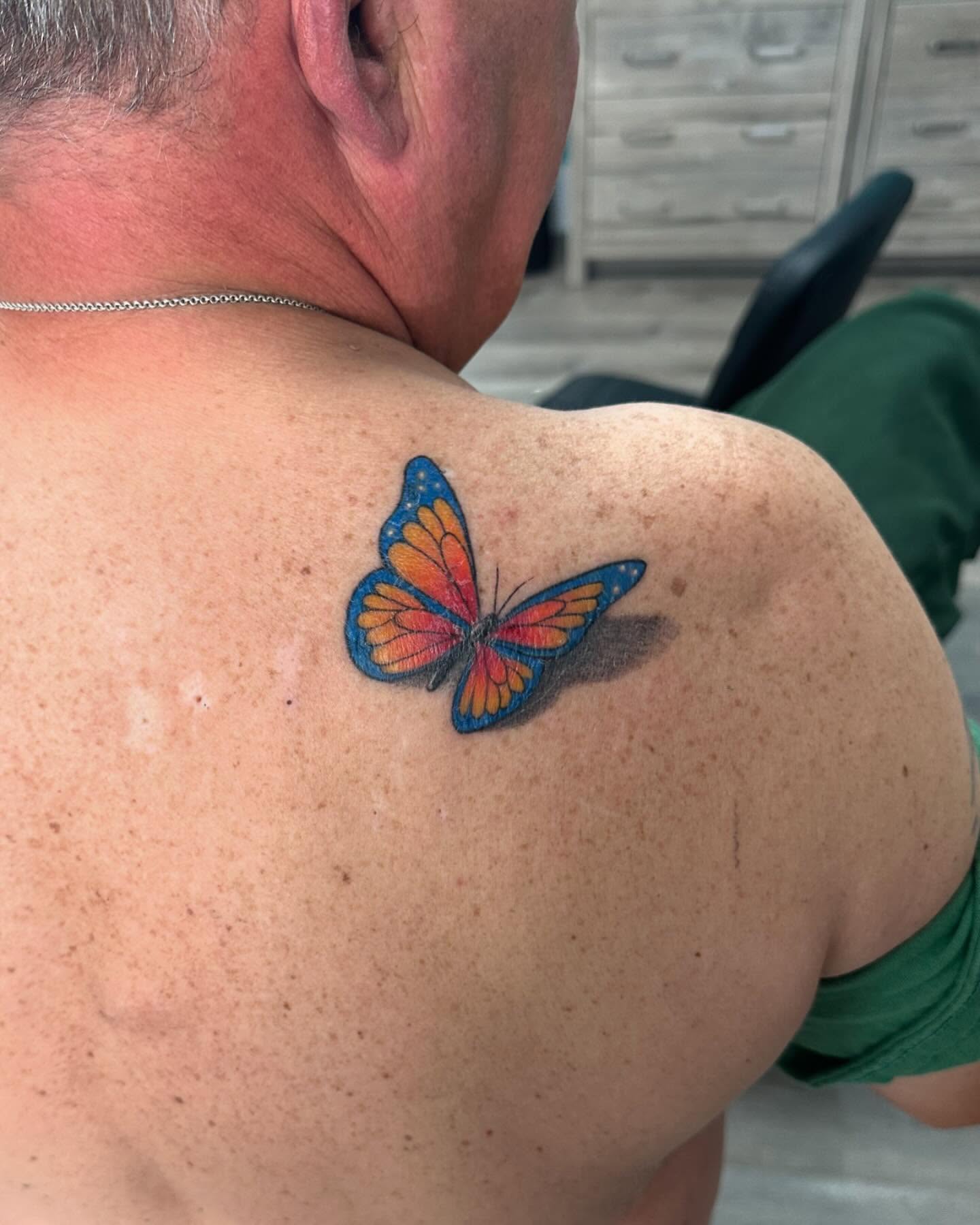 Butterfly realism tattoo on the shoulder by MR