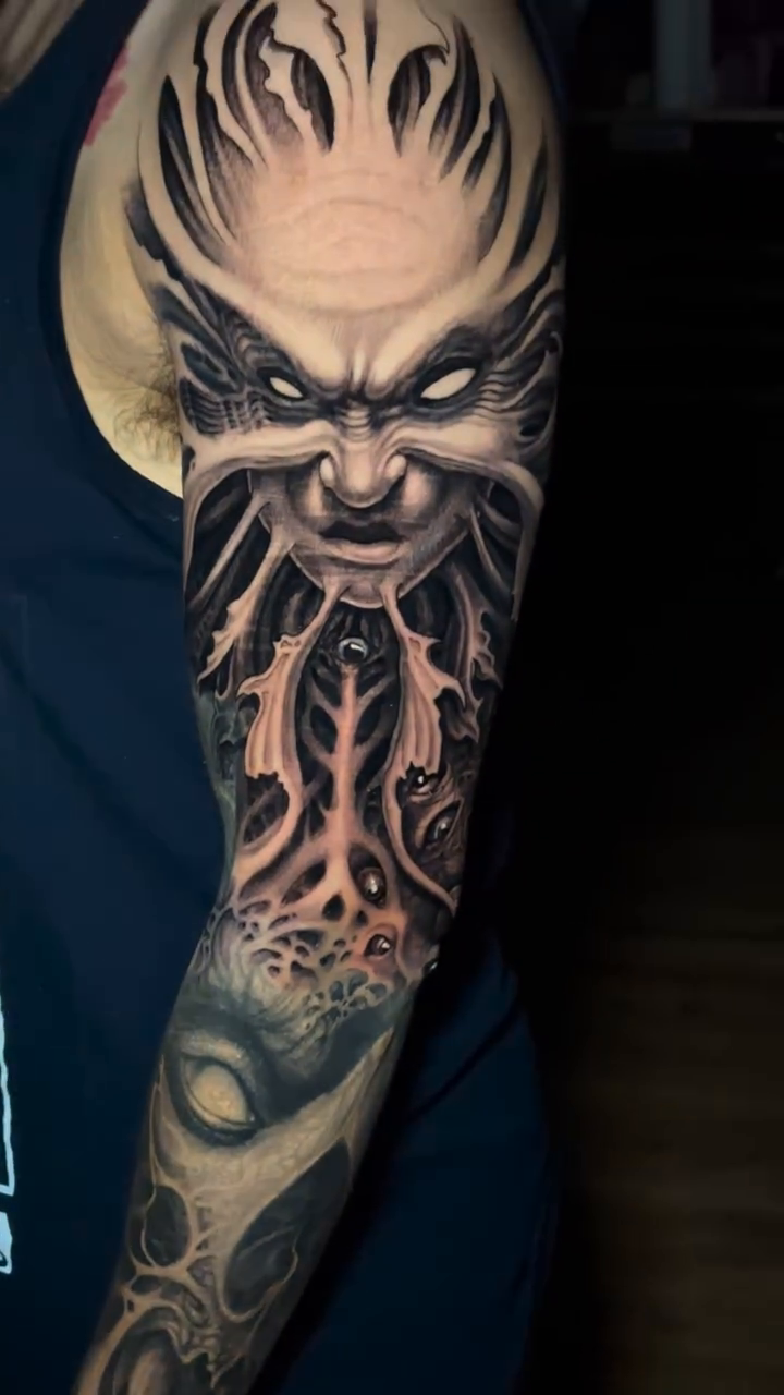 Demonic face with tentacles dark realism tattoo by Aaron Moonan🩸Tattoo Artist NY