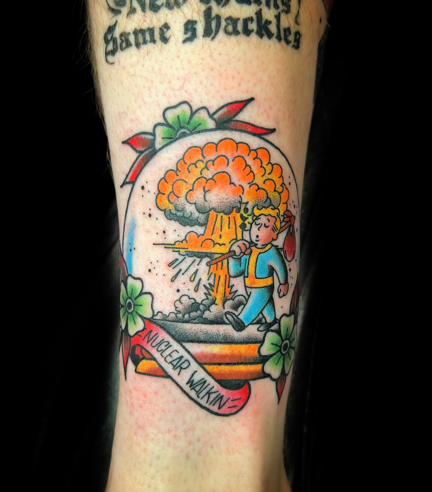 Nuclear explosion American traditional tattoo on the forearm by @sloanxkettering
