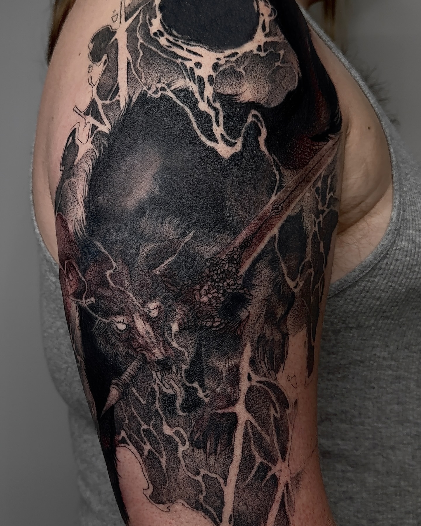 Tattoo by @grimsaintt — black_and_grey, dark_realism