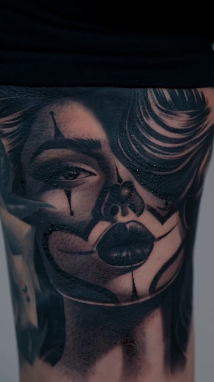 Woman's face realism tattoo by David "Mager" Torres