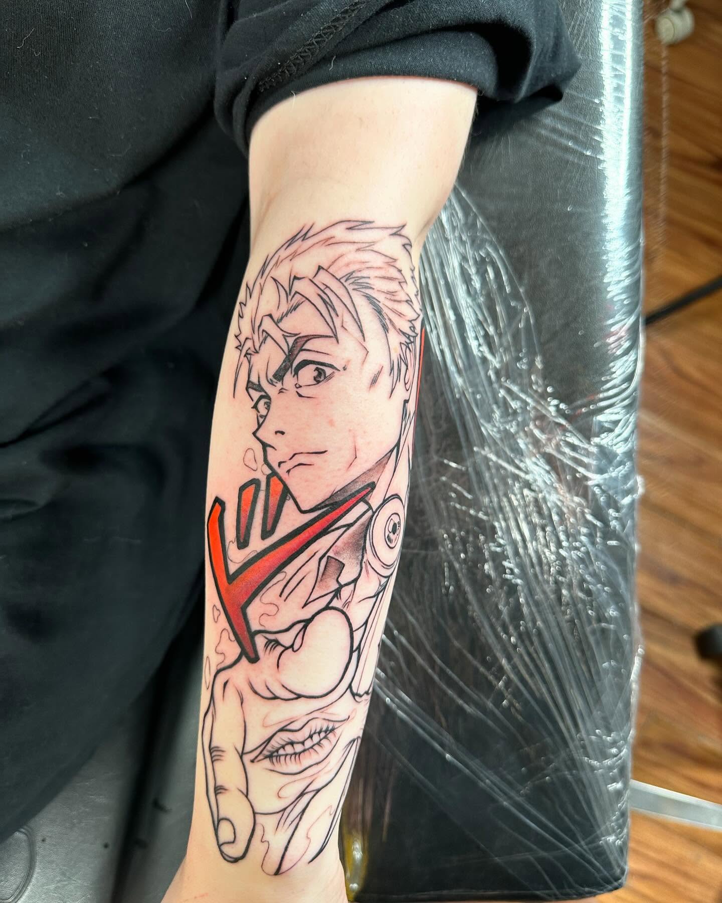Anime character anime tattoo on the forearm by Jan Xander