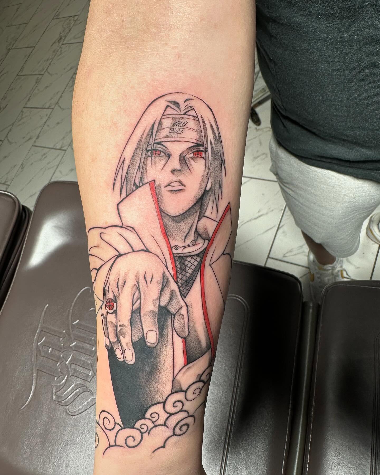 Anime character anime tattoo on the forearm by Jan Xander