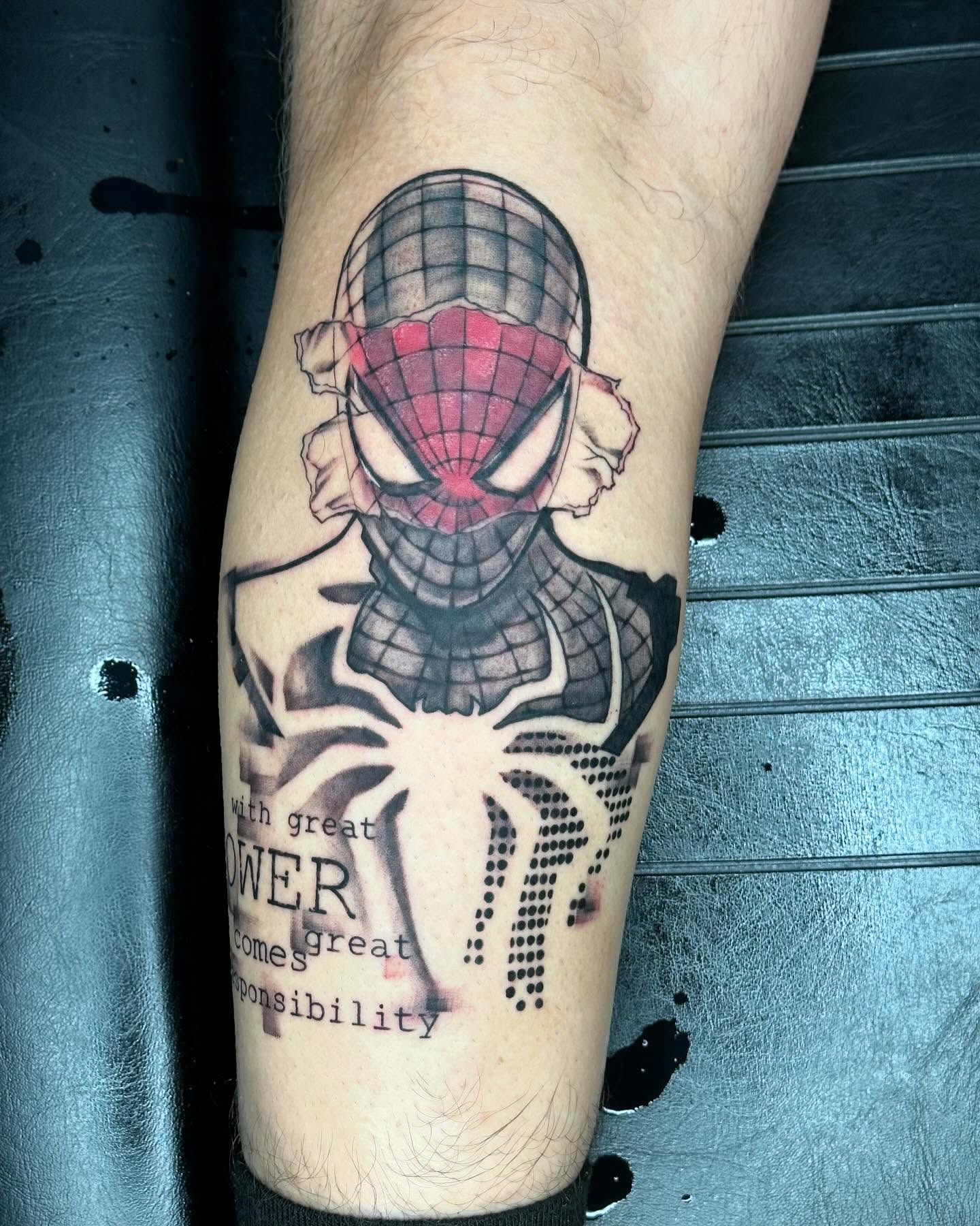 Spider-man dotwork tattoo on the forearm by Jan Xander