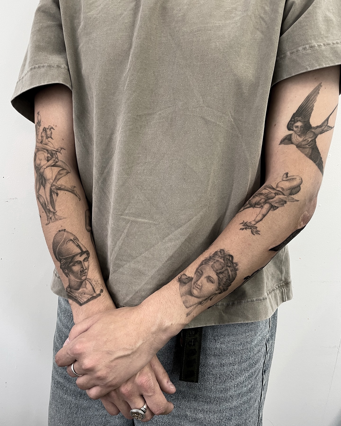 Statuesque figures realism tattoo on the forearm by Gold Coast Tattoo Artist, Gold Coast, Queensland