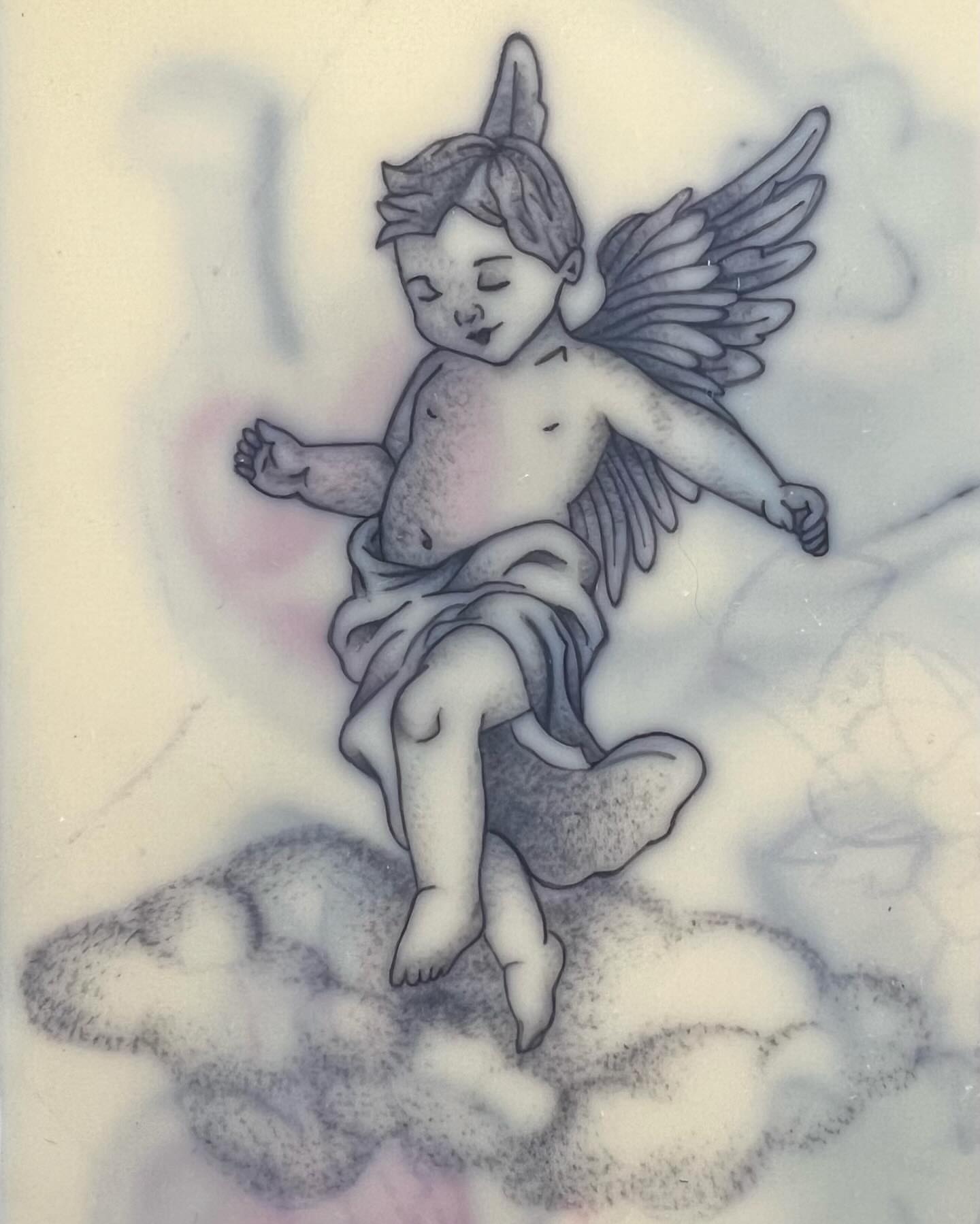 Cherub black and grey tattoo by Stefany🩸
