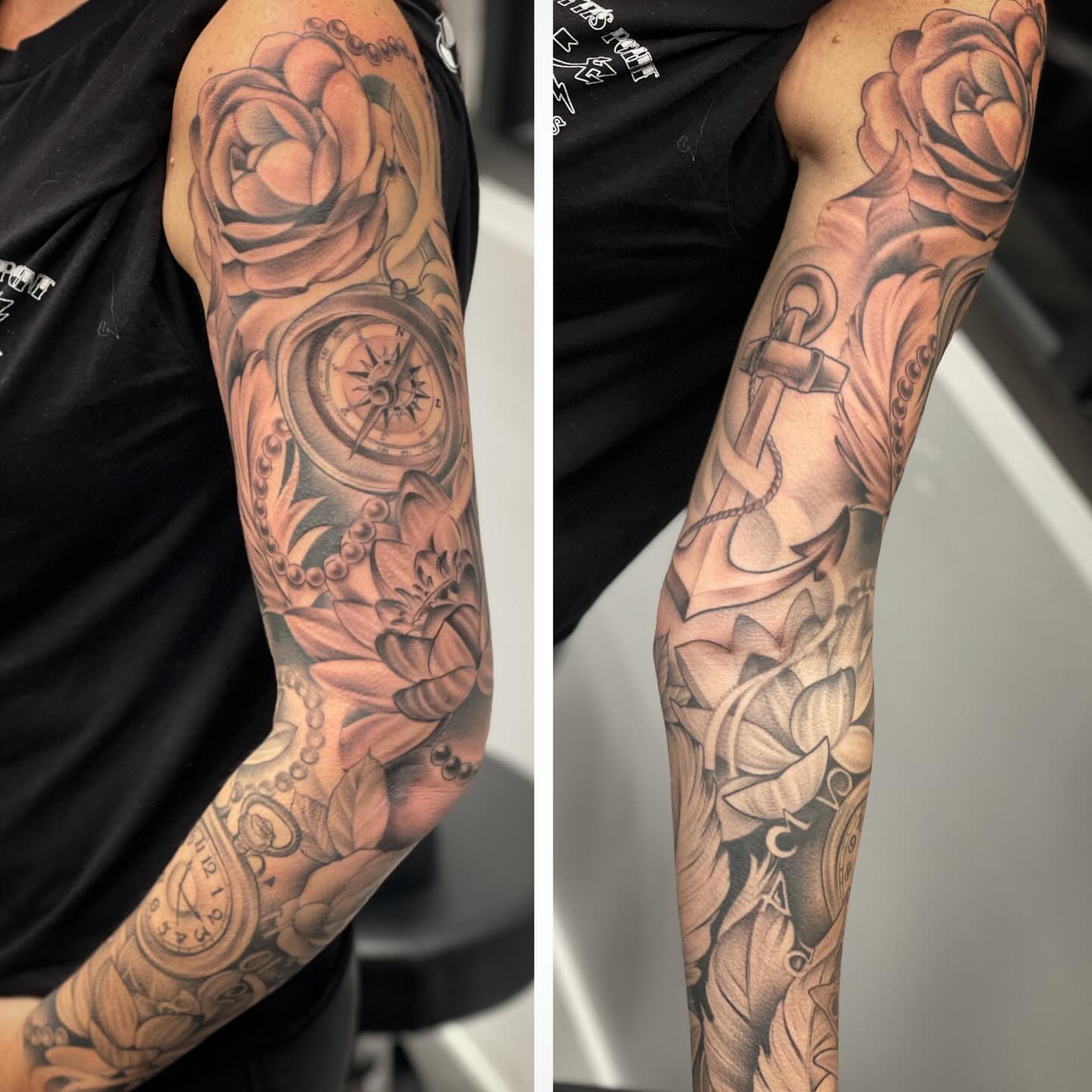 Rose and compass realism tattoo on the forearm by ๐ณ๐๐๐๐ข ๐ต๐๐๐๐๐๐