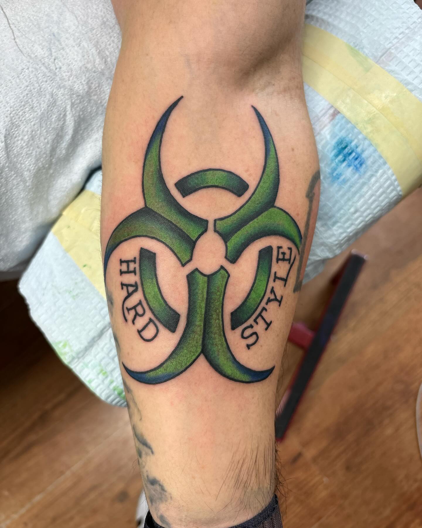 Biohazard symbol geometric tattoo on the forearm by ⟡ Sam O ⟡