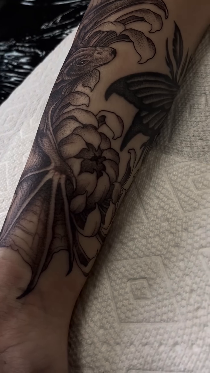 Dragon and flowers japanese irezumi tattoo by ๐๐๐๐๐๐๐