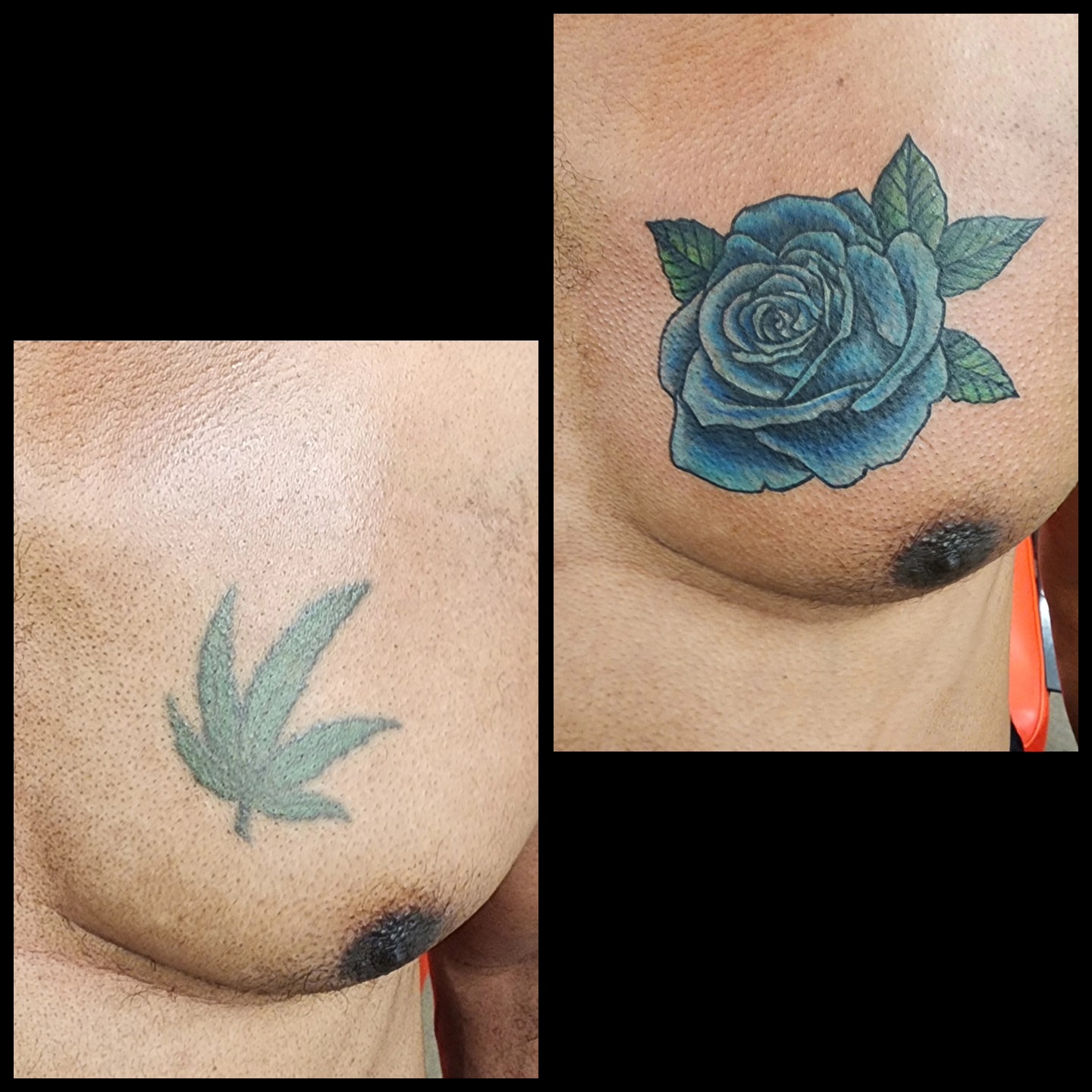 Blue rose realism tattoo on the chest by @thedevilspaintbrush_
