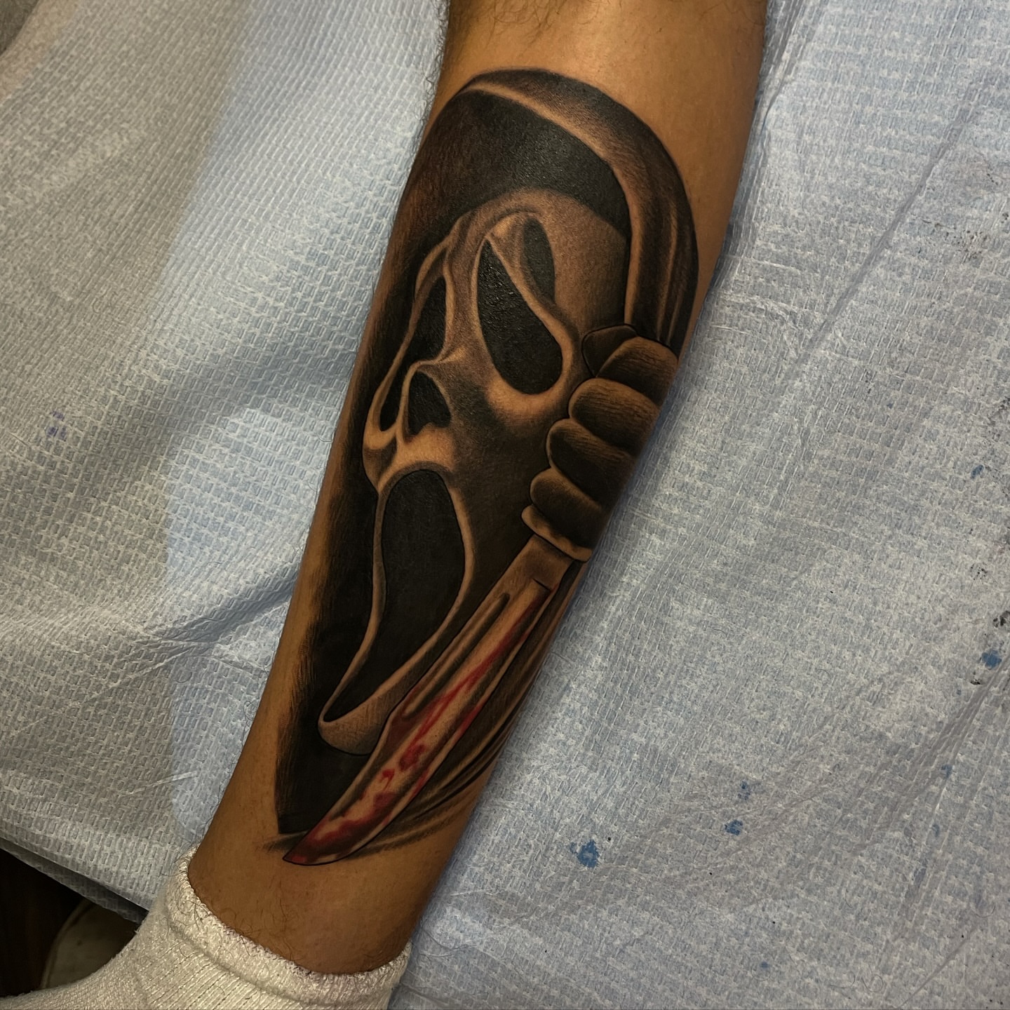 Skull dark realism tattoo on the forearm by Brittany Welsh, Marlton, New Jersey