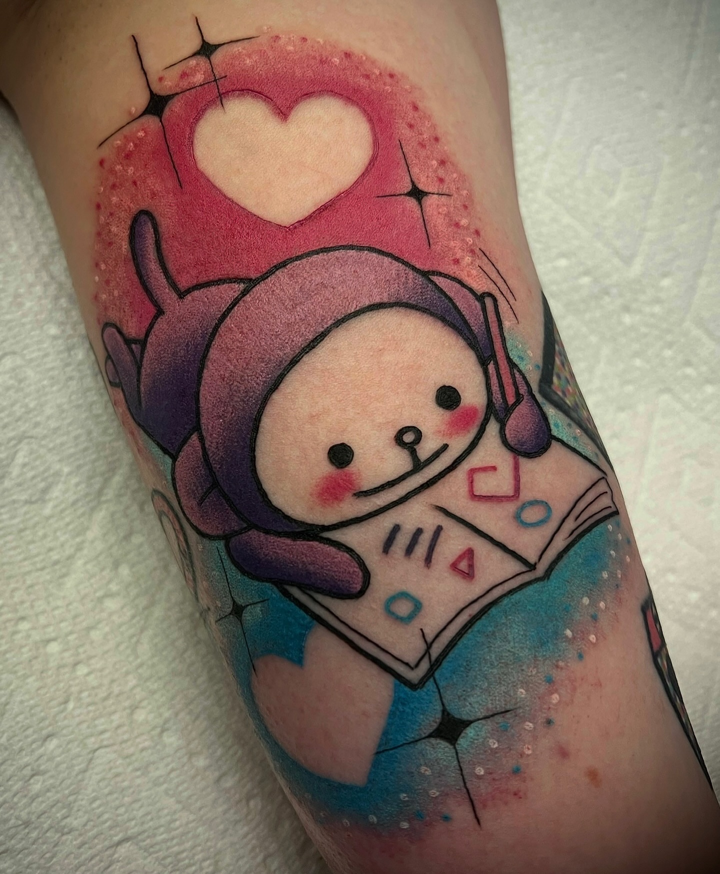 Tattoo by @probablymakayla — dotwork, anime