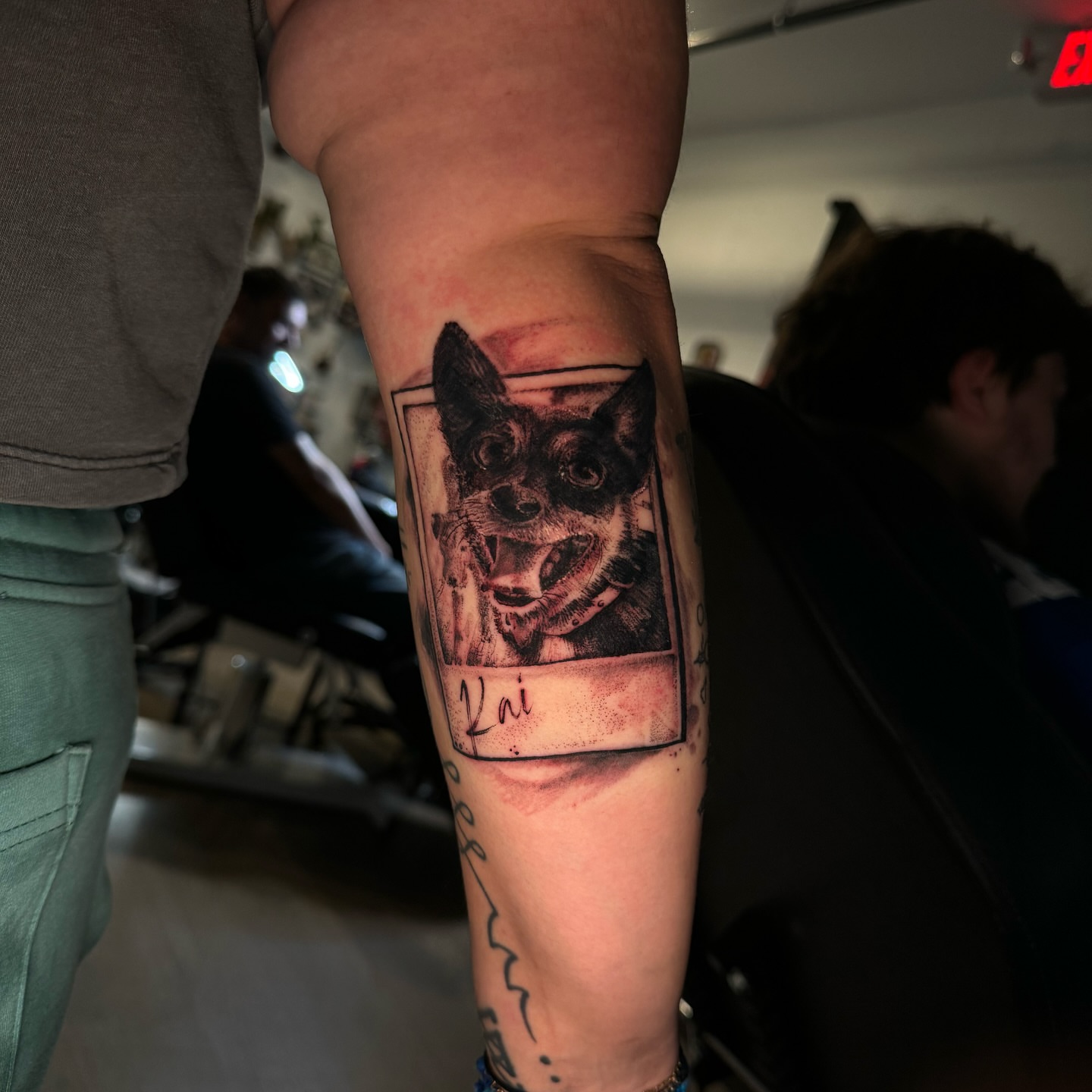 Dog portrait realism tattoo on the forearm by Matthew Clanin