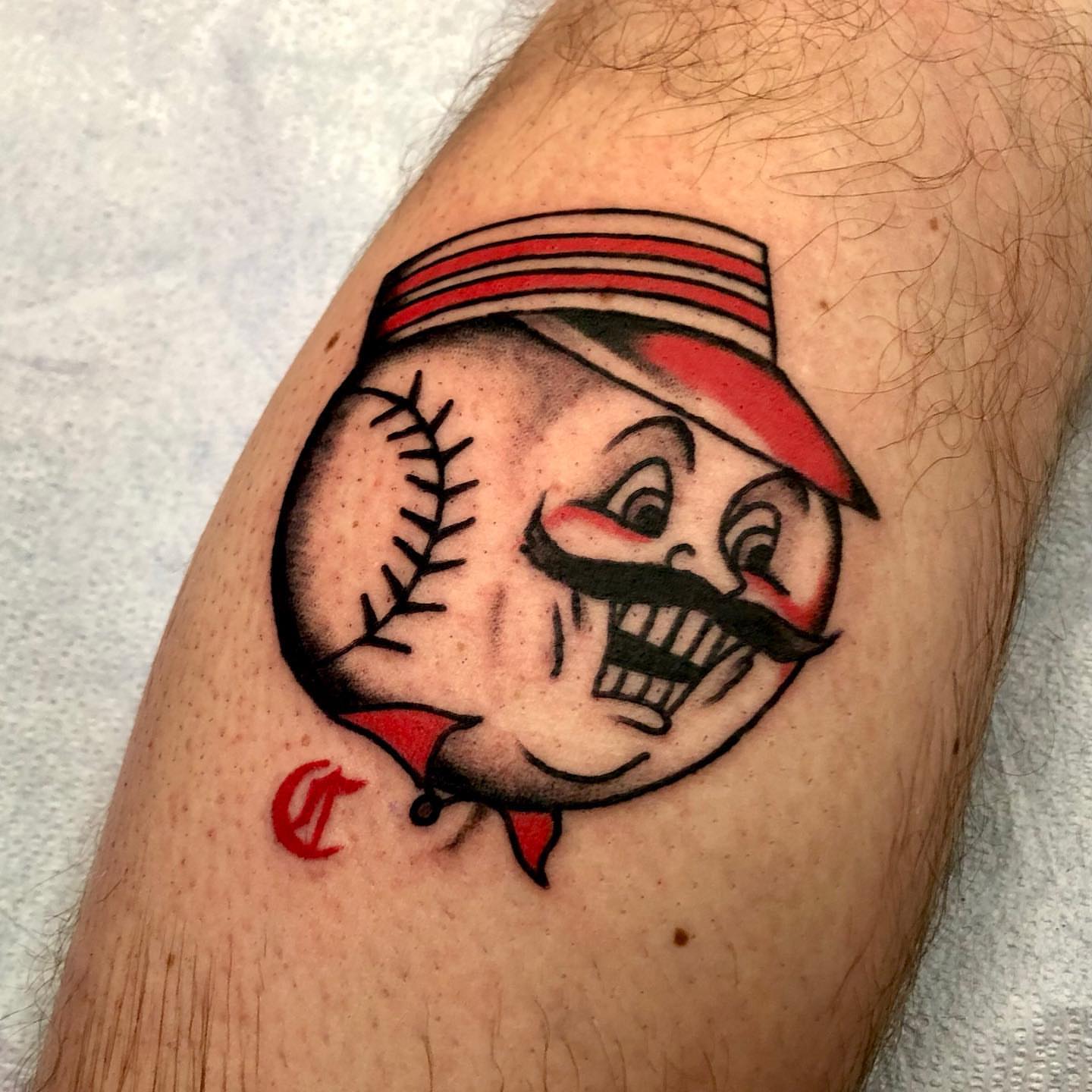 Baseball character American traditional tattoo on the forearm by brenden