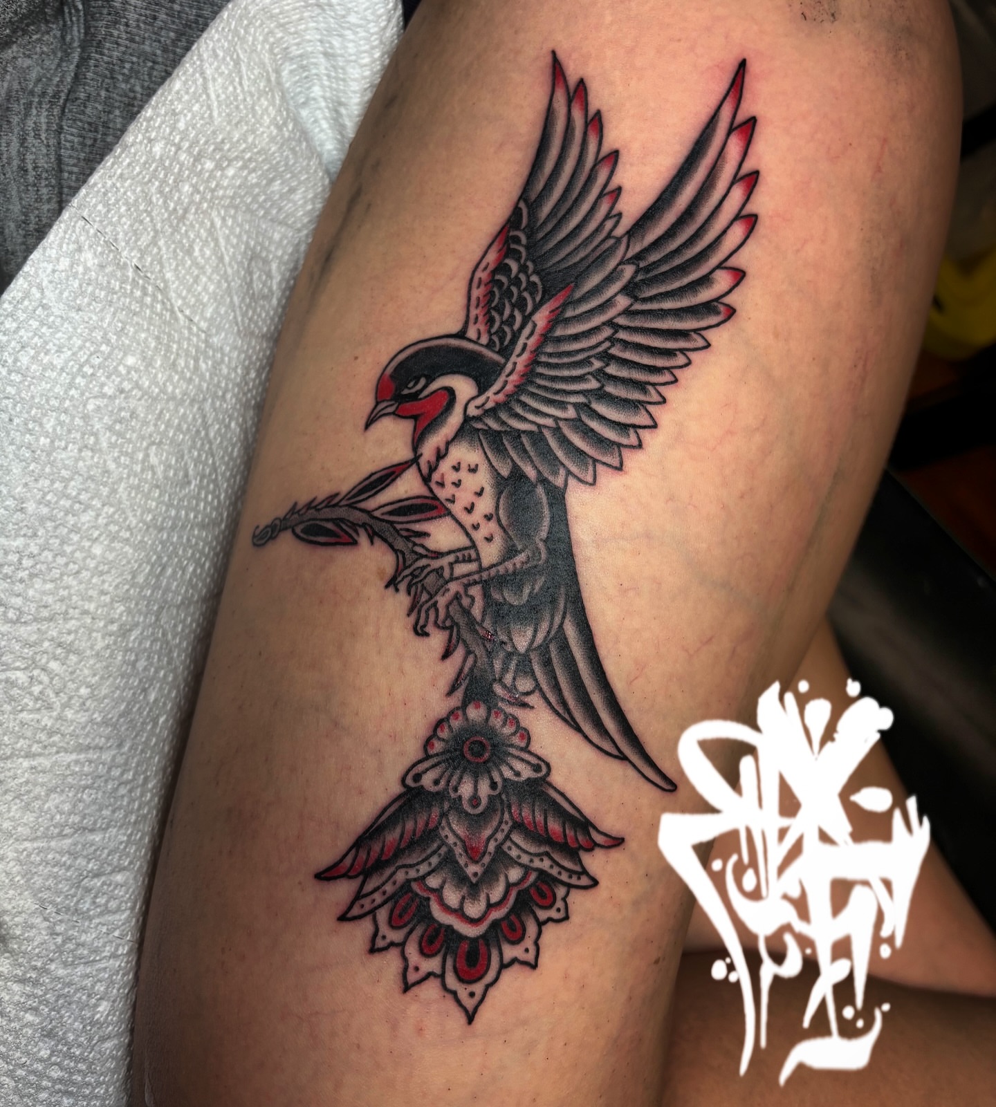 Tattoo by @rotten_randi_tattoo — american_traditional, black_and_grey