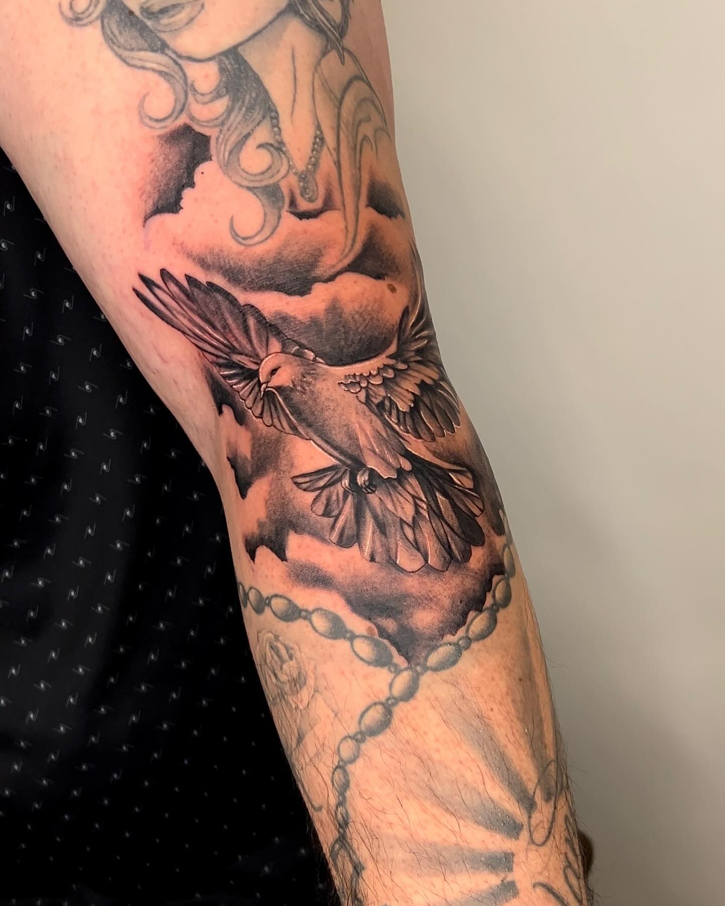 Woman and dove realism tattoo on the forearm by ▪️JhonnyElias TATTOO ▪️