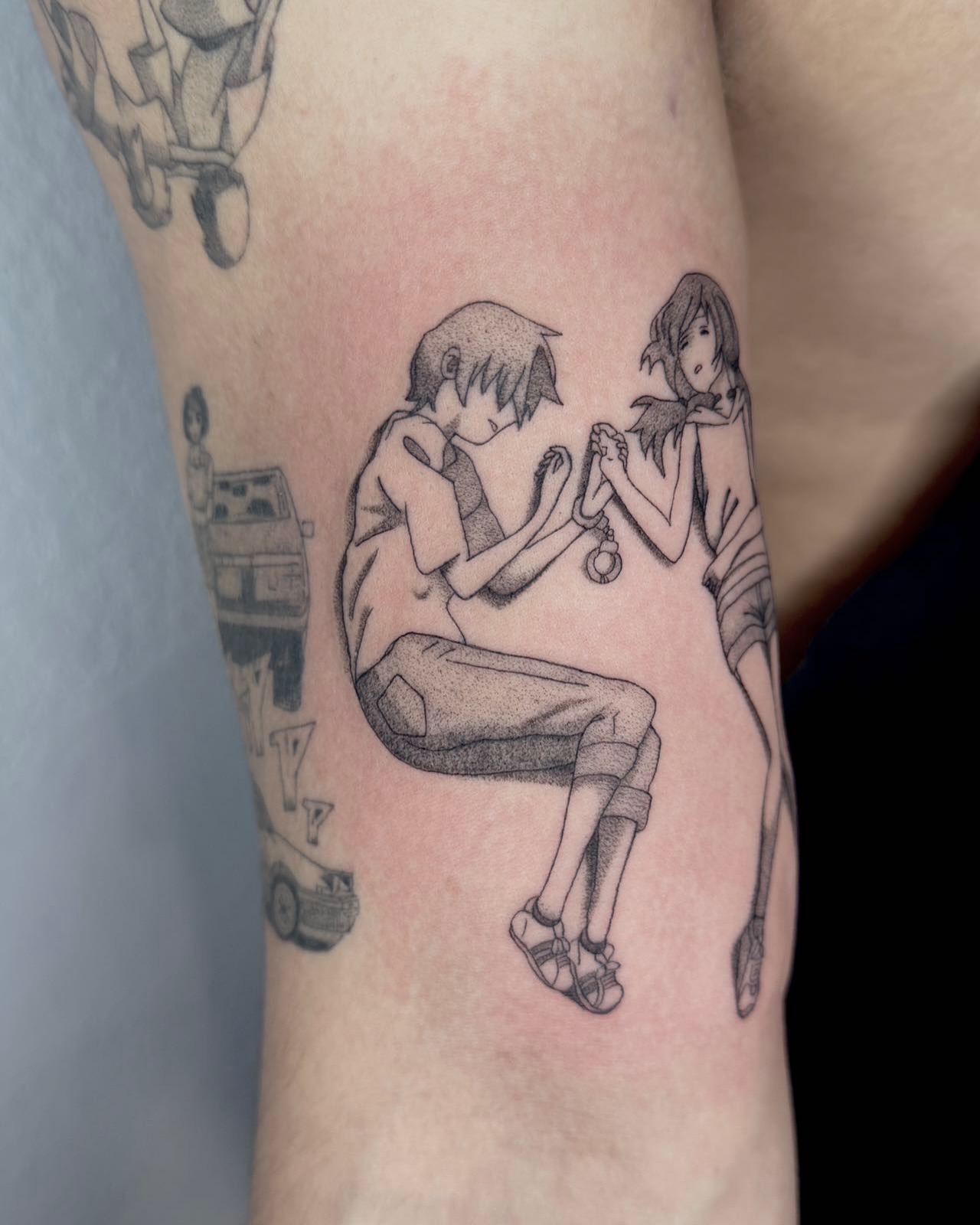 Tattoo by @a.ink.tattoo_leo — dotwork, anime