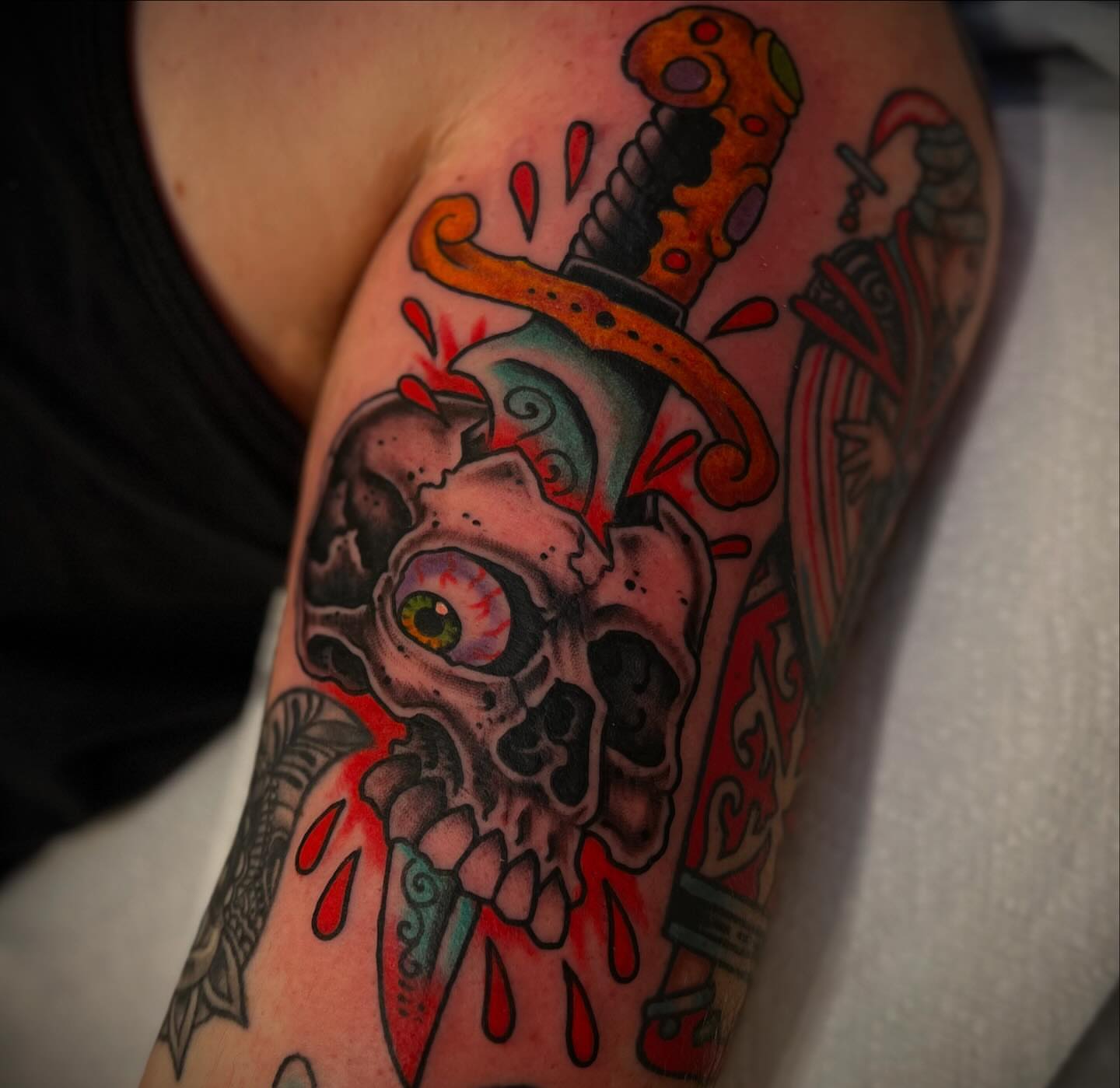 Tattoo by @chrisromolini — american_traditional, dotwork