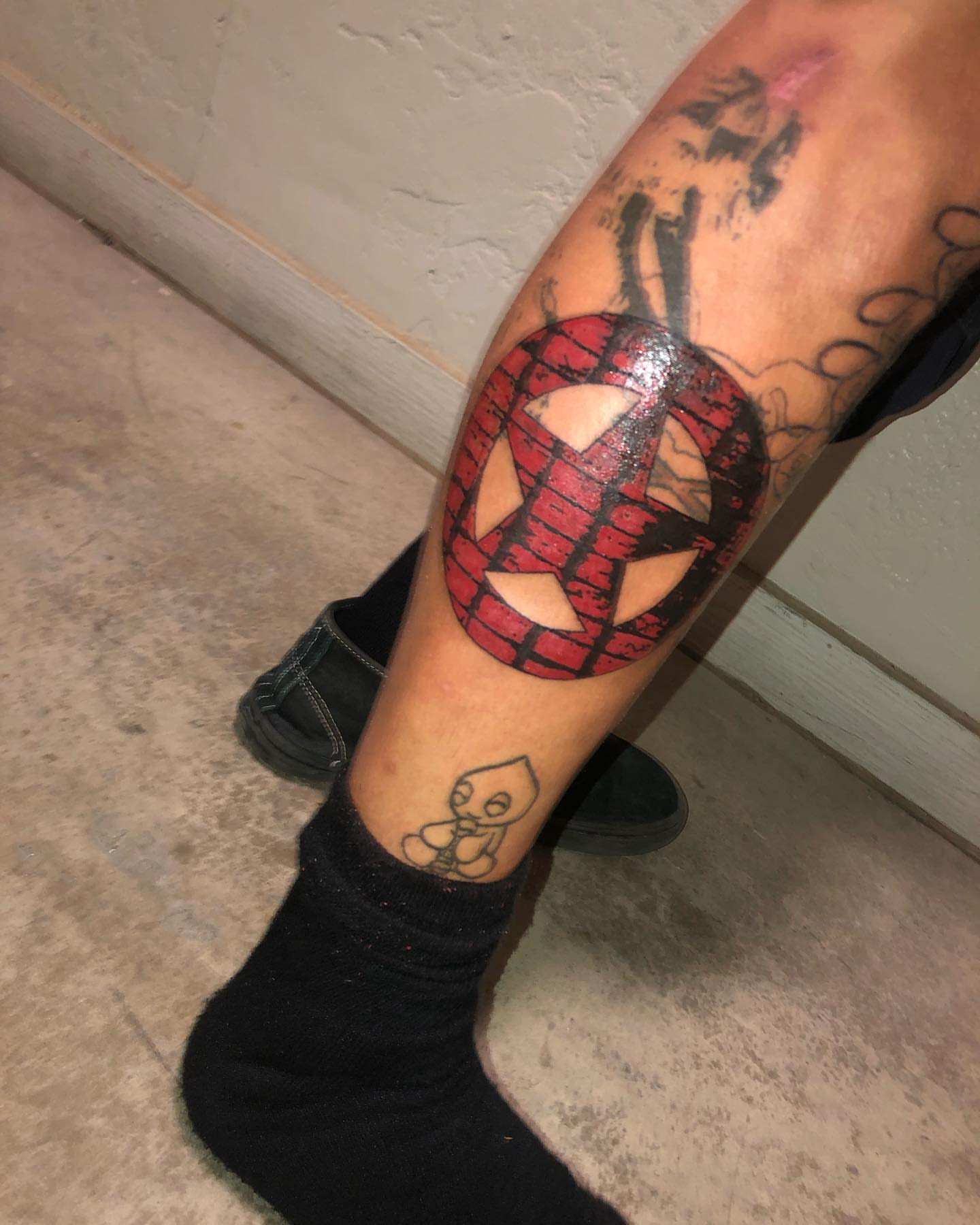 Geometric mask geometric tattoo on the forearm by @emotionalthugtattoo
