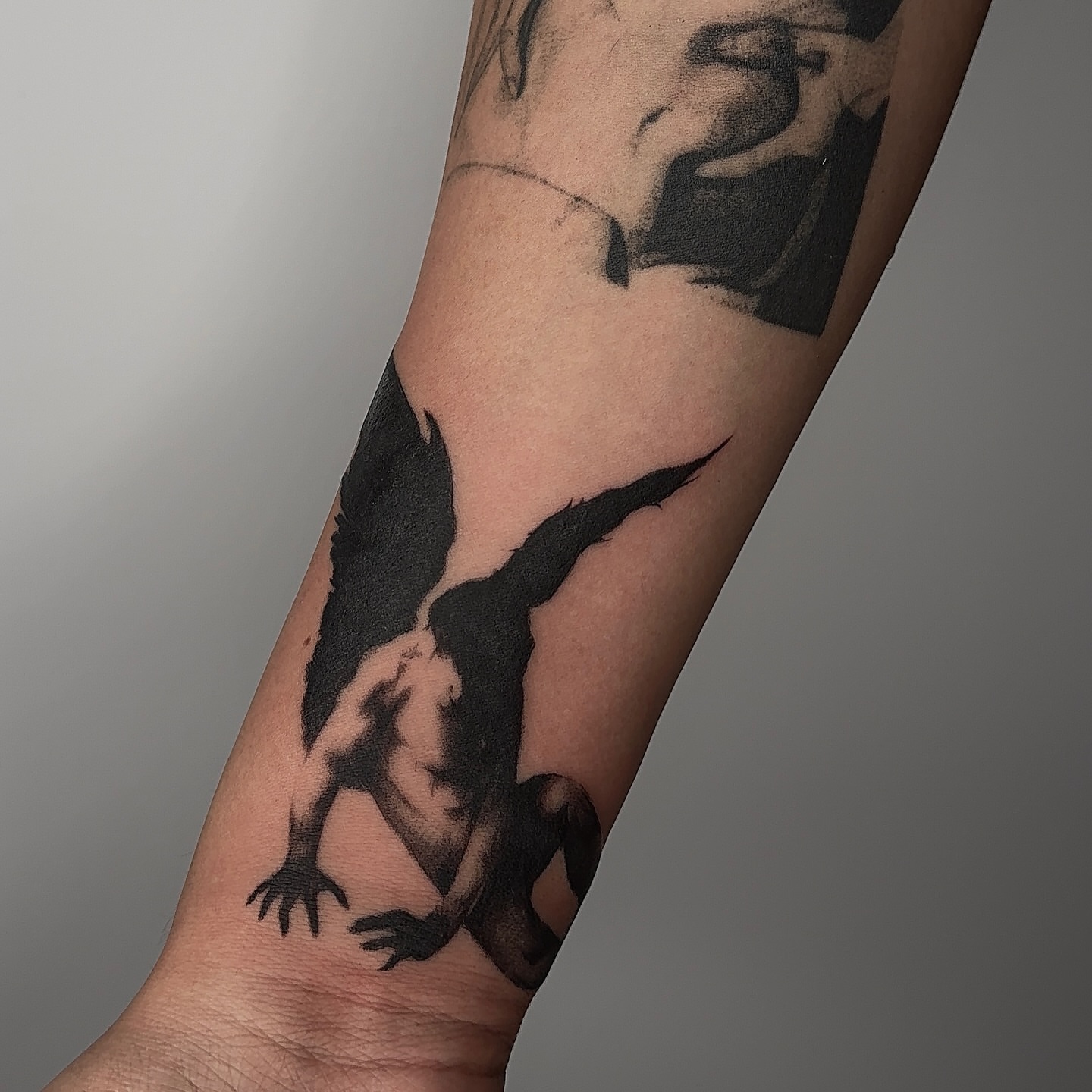 Tattoo by @grimsaintt — black_and_grey