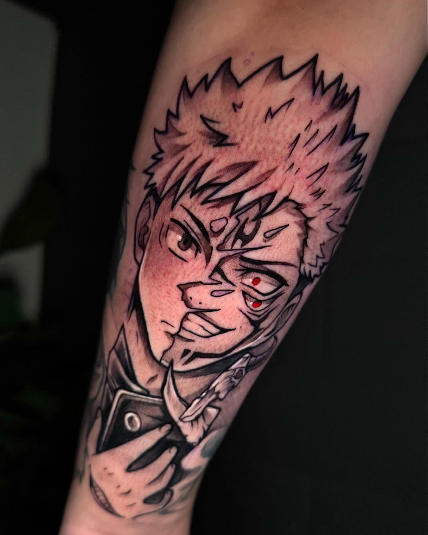 Anime character anime tattoo on the forearm by emi