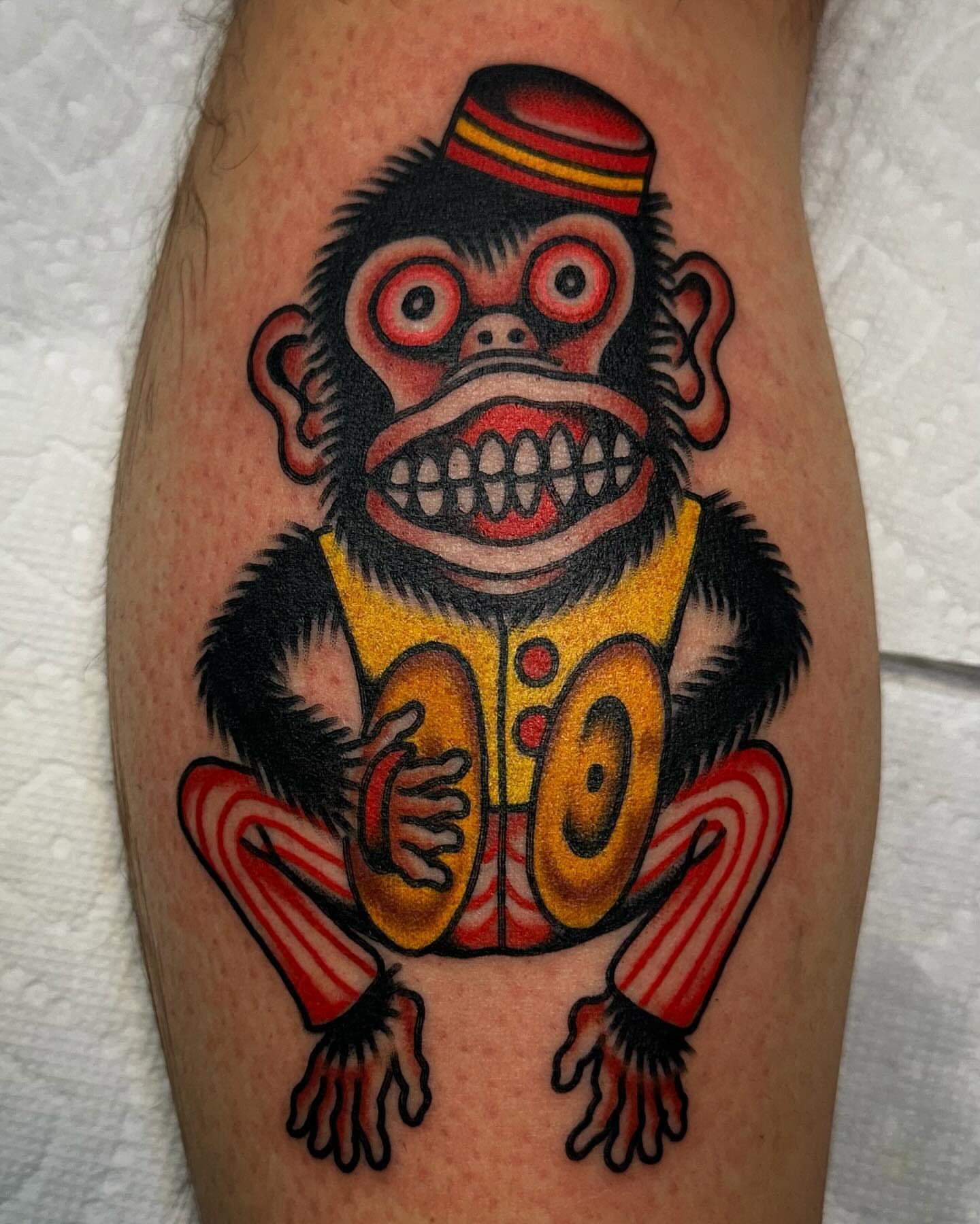Monkey American traditional tattoo on the forearm by Nathan Rohrbacher, Nashville, Tennessee