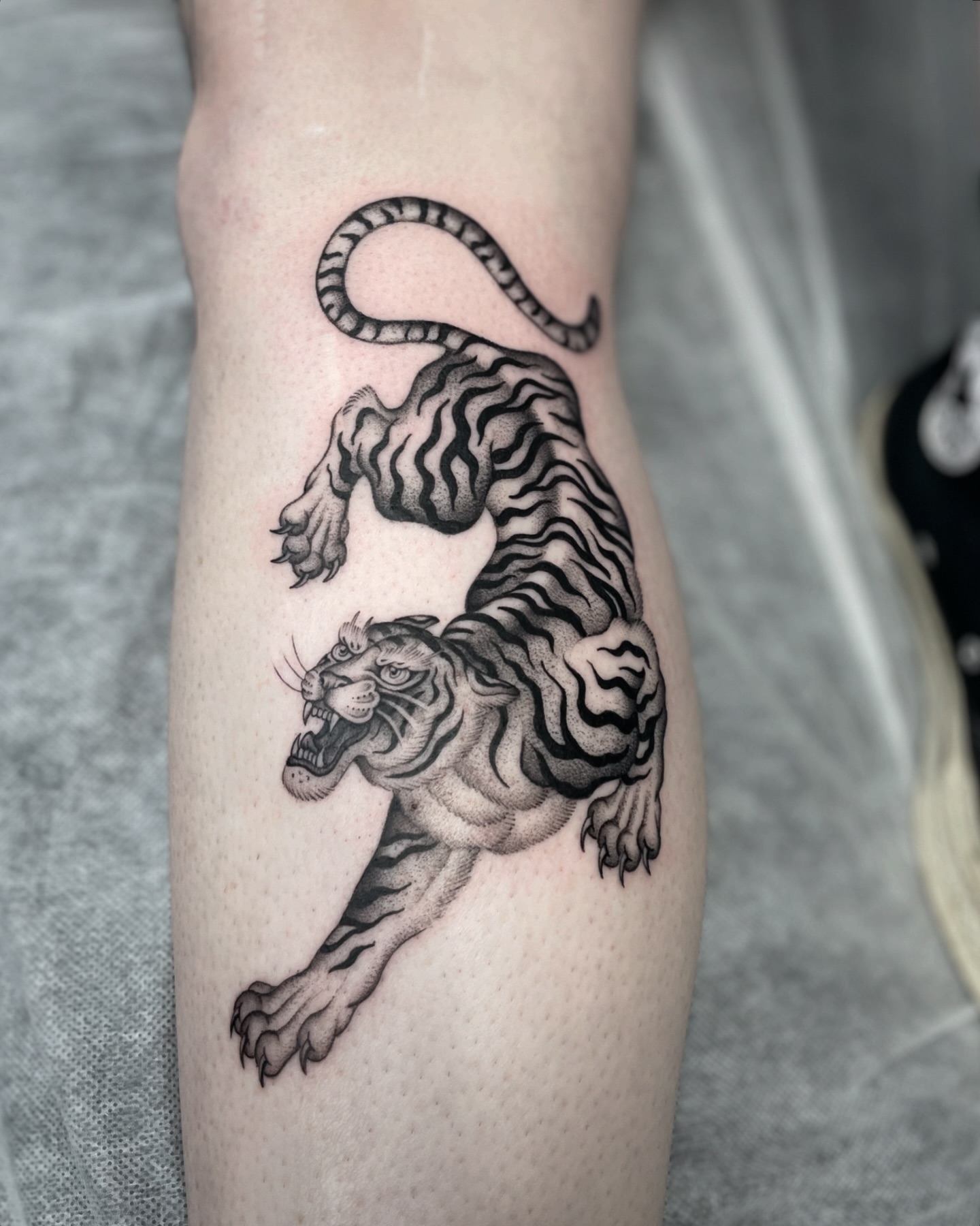 Tiger dotwork tattoo on the forearm by Gold Coast Tattoo Artist, Gold Coast, Queensland