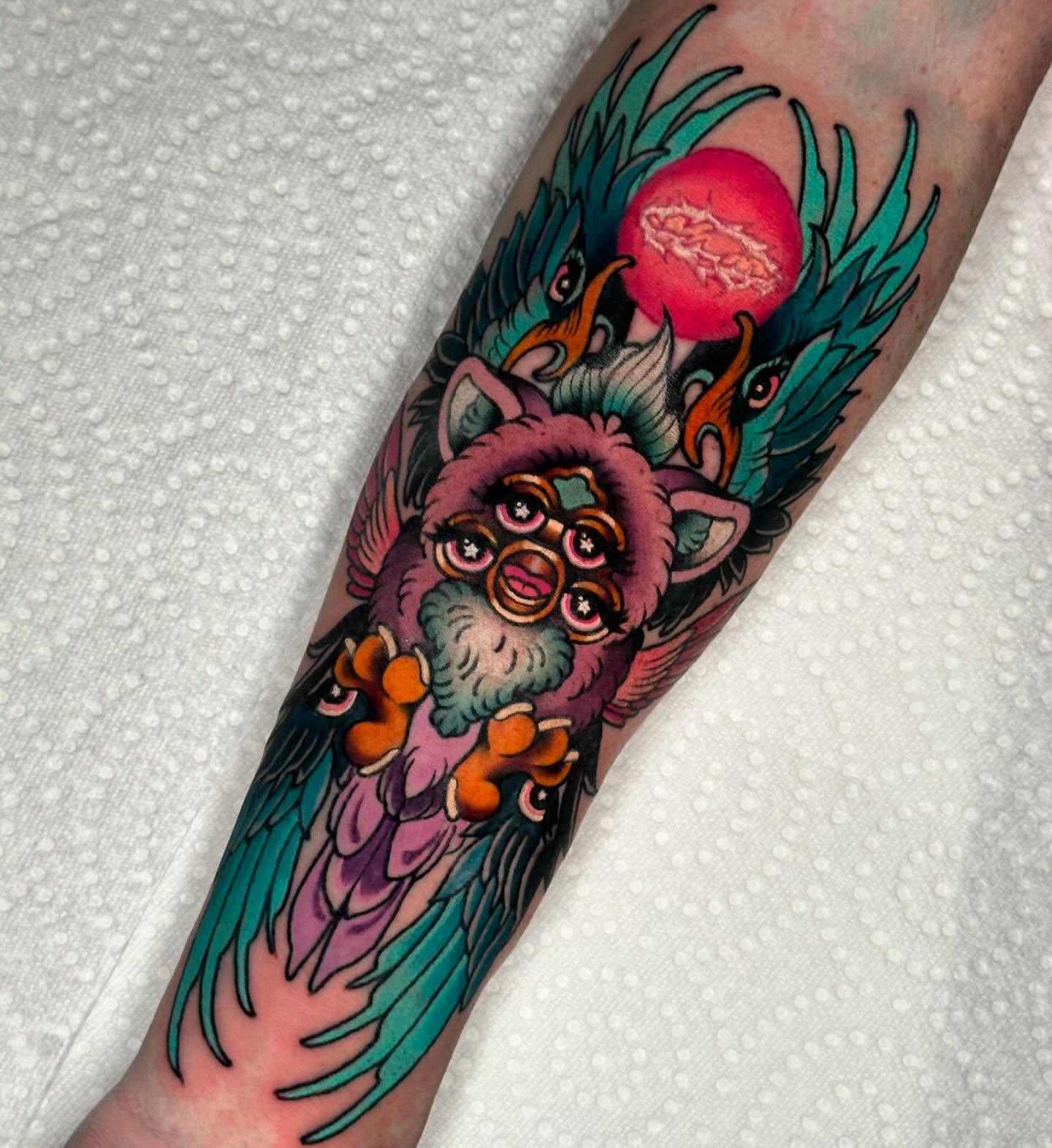 Owl with goggles American traditional tattoo on the forearm by π»πππππ πΉπππ