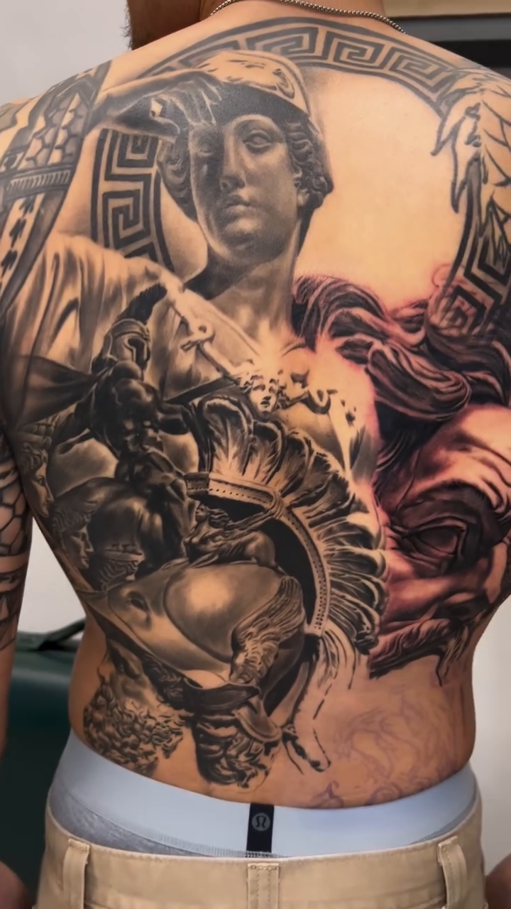 Greek mythology scene realism tattoo by Sloe Rivera