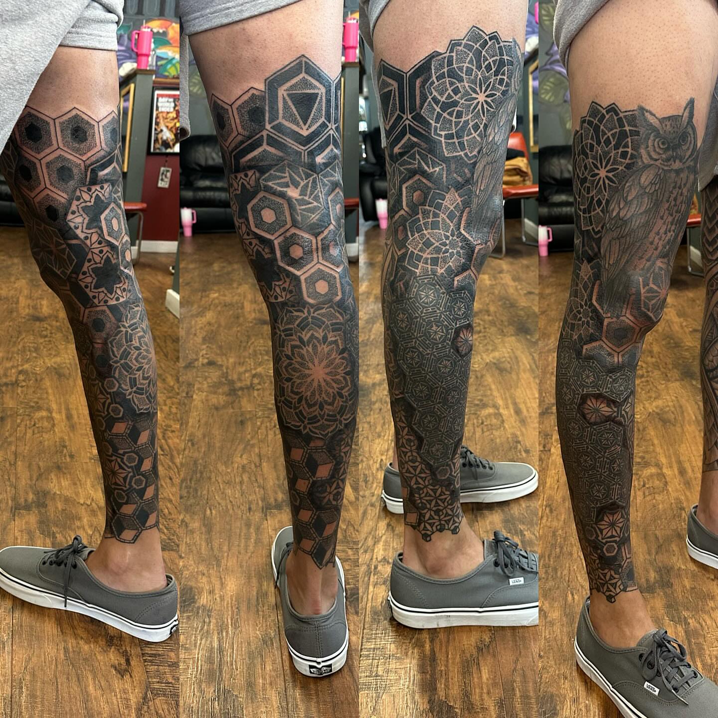 Geometric patterns geometric tattoo on the leg by Jackie