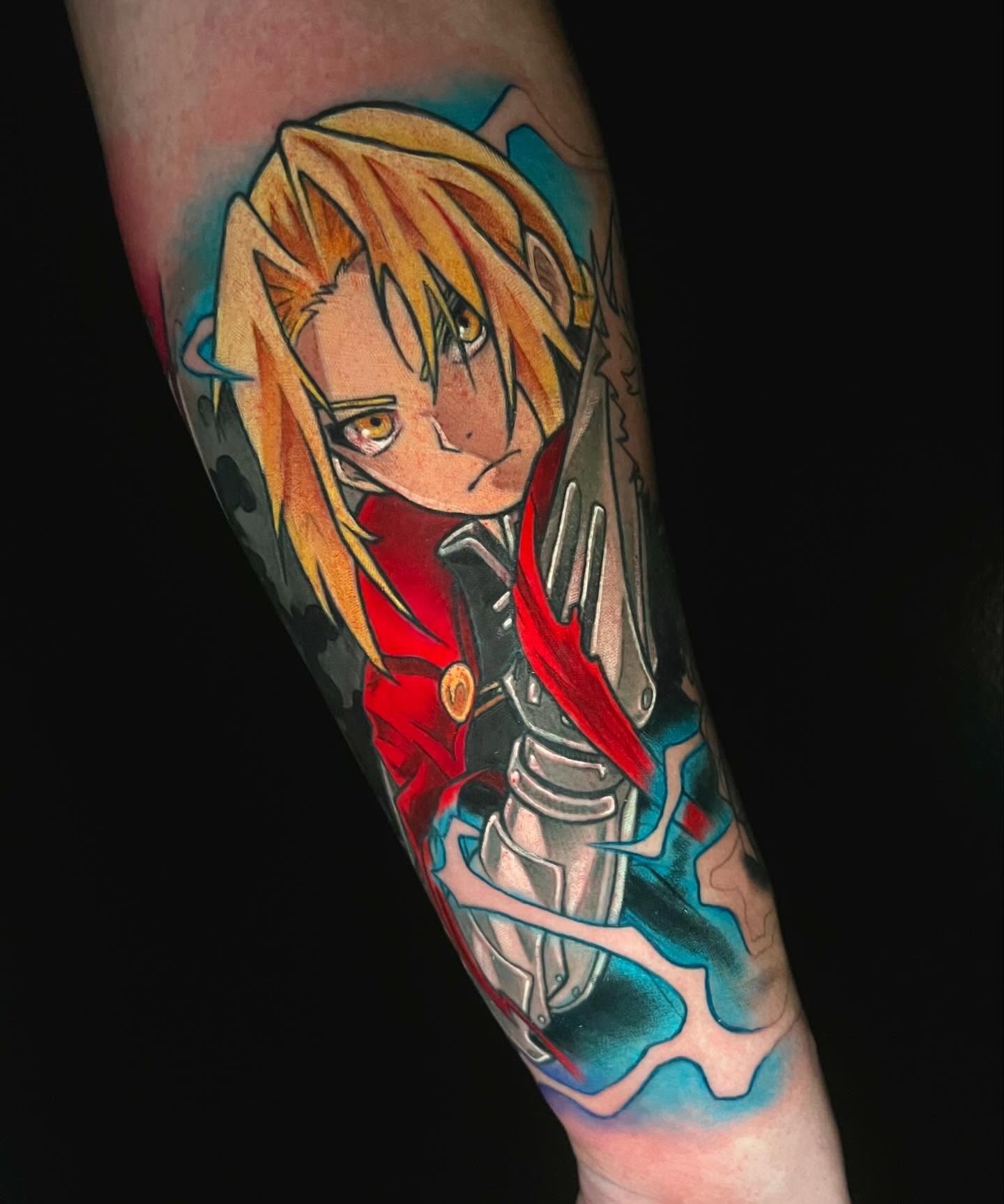 Anime character anime tattoo on the forearm by emi
