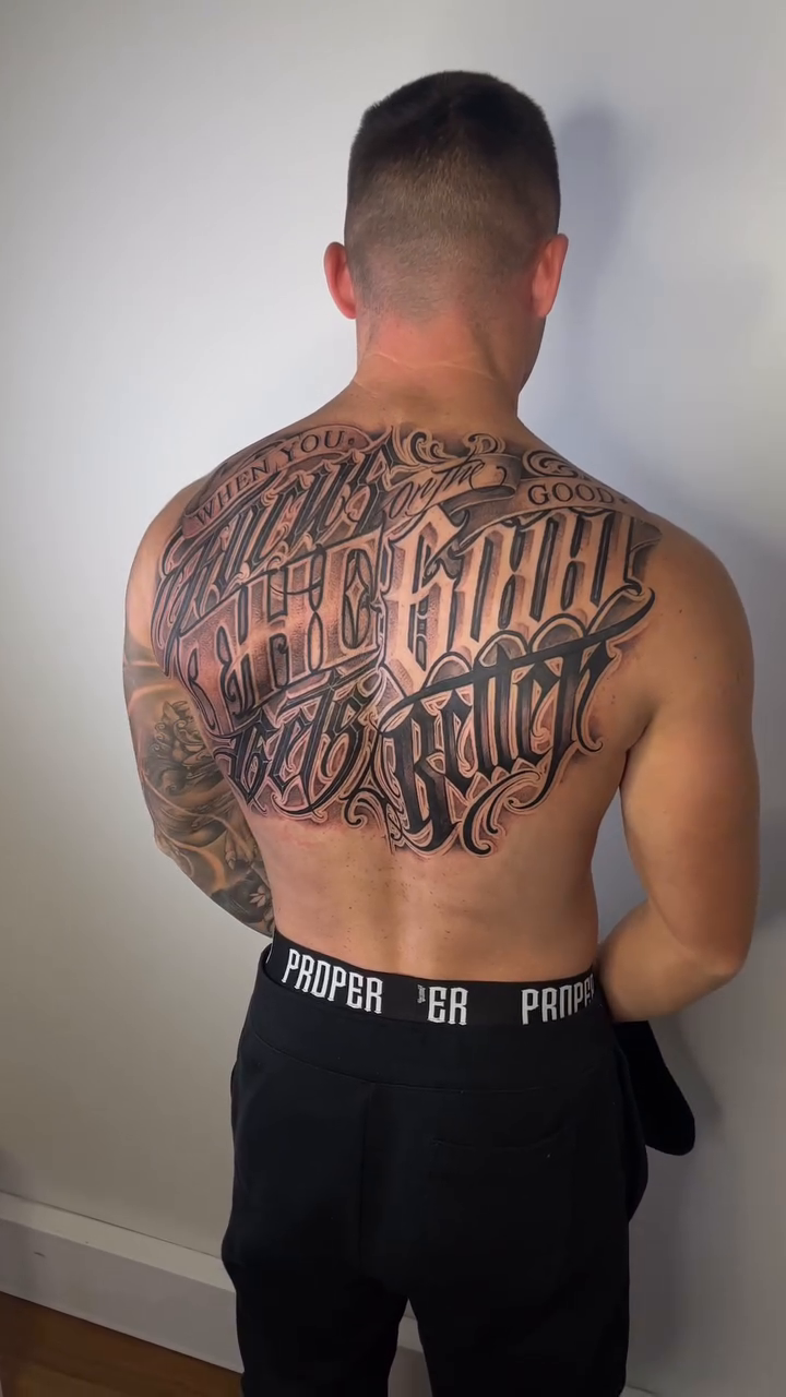 Tattoo by @dopeletterstattoo — lettering_script, black_and_grey