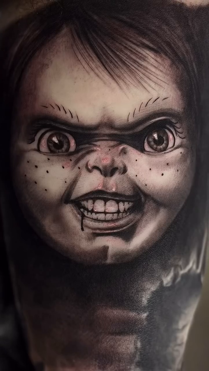 Chucky doll face realism tattoo by Nance⚡